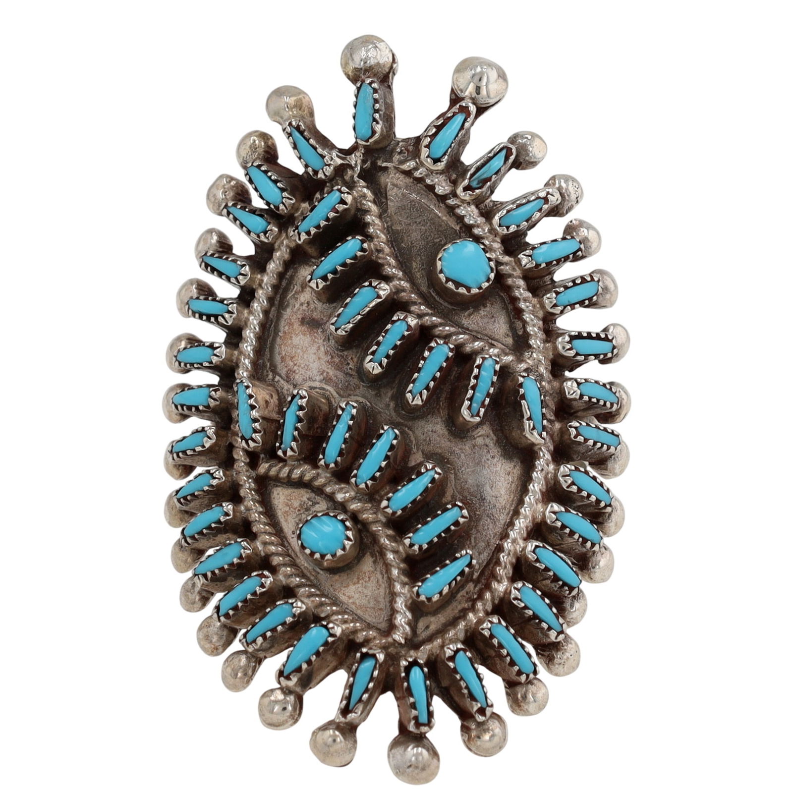 Vincent Johnson Zuni Sterling Needlepoint Kingman Turquoise Cluster Ring Sz. 8 (1 of 6)