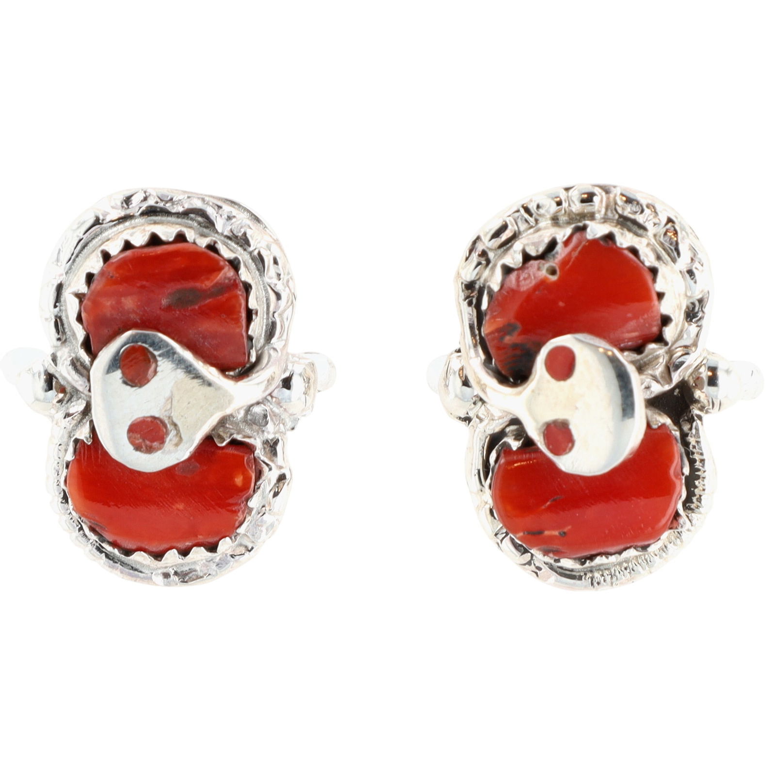 Effie Calavaza Zuni Sterling Red Coral Snake Stud Earrings (1 of 6)