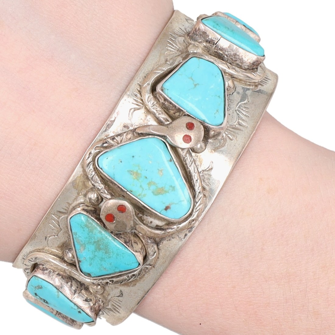 Jude Candelaria Zuni Sterling Multi-Stone Snake Cuff Bracelet (1 of 9)