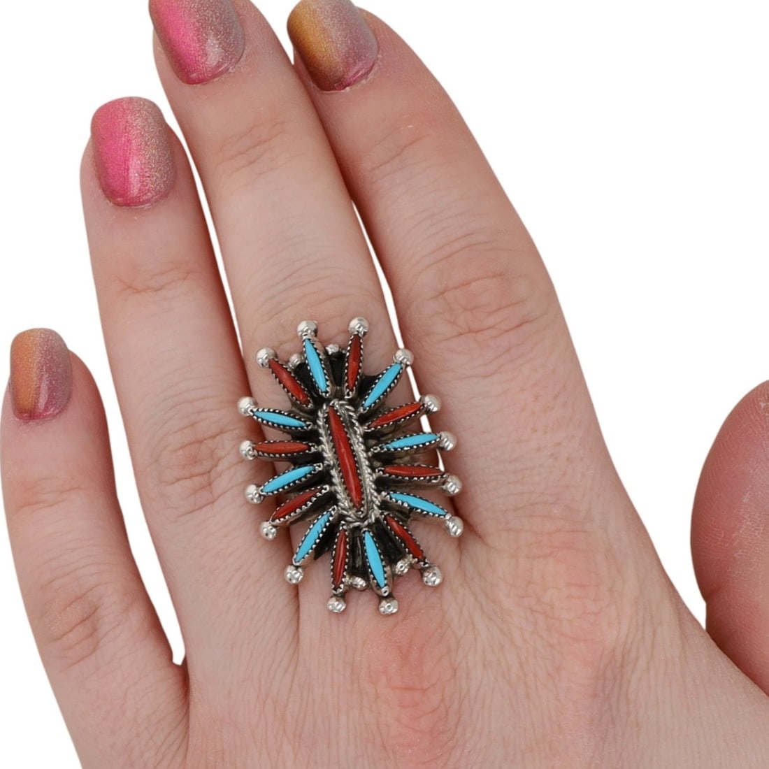 Gerald E. Zuni Sterling Multi-Stone Needlepoint Ring Sz. 9 (1 of 7)