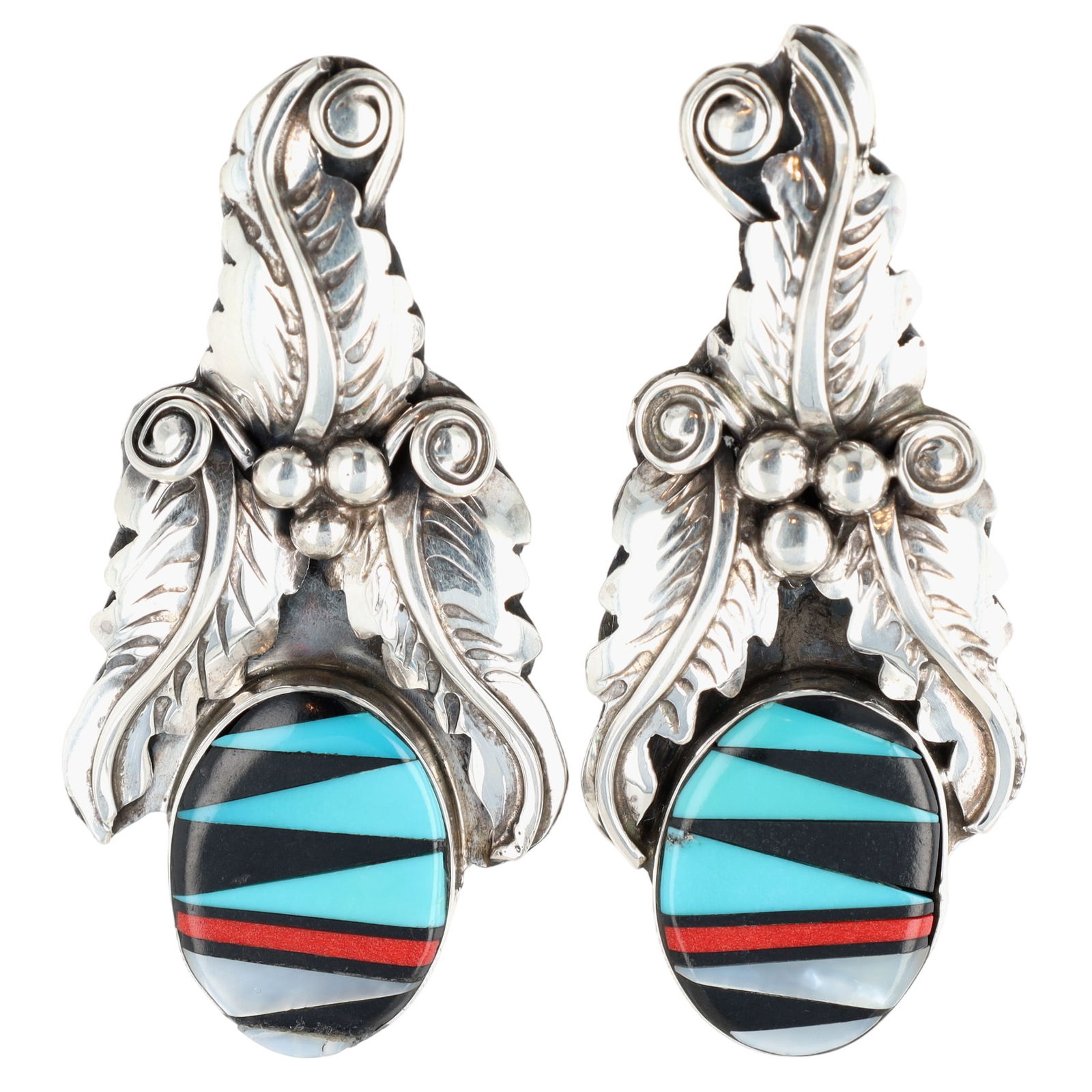 Vintage Zuni Sterling Multi-Stone Inlay Stud Earrings (1 of 4)