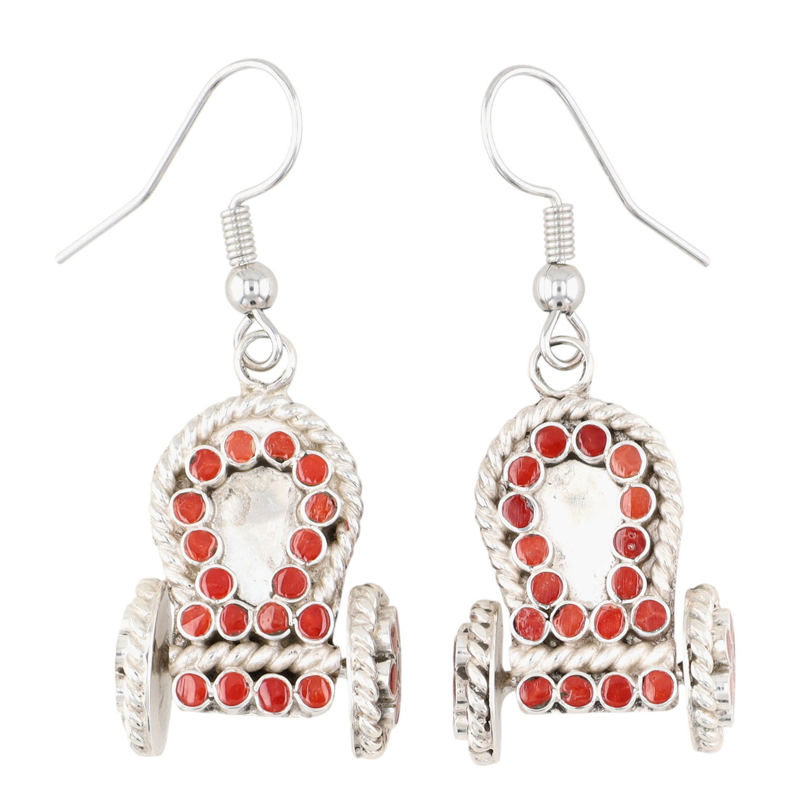 Devin Quam Zuni Sterling Coral Dishta Style Wagon Hook Earrings (1 of 5)