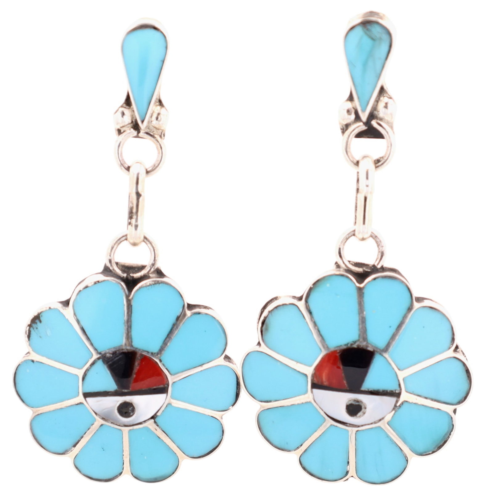 Burdian Soseeah Zuni Sterling Multi-Stone Sunface Inlay Stud Earrings (1 of 4)