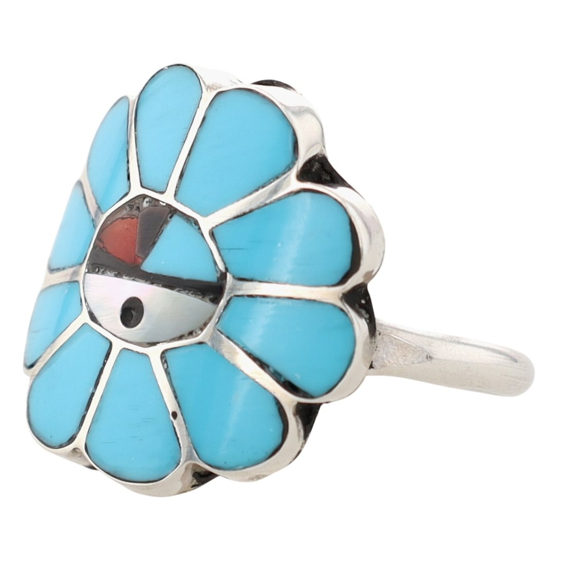 Burdian Soseeah Zuni Sterling Multi-Stone Sunface Inlay Ring Sz. 6.25 (1 of 6)