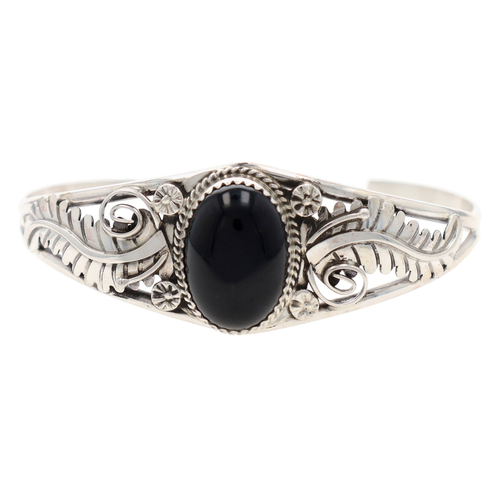 Phillip Yazzie Navajo Sterling Onyx Cuff Bracelet (1 of 8)