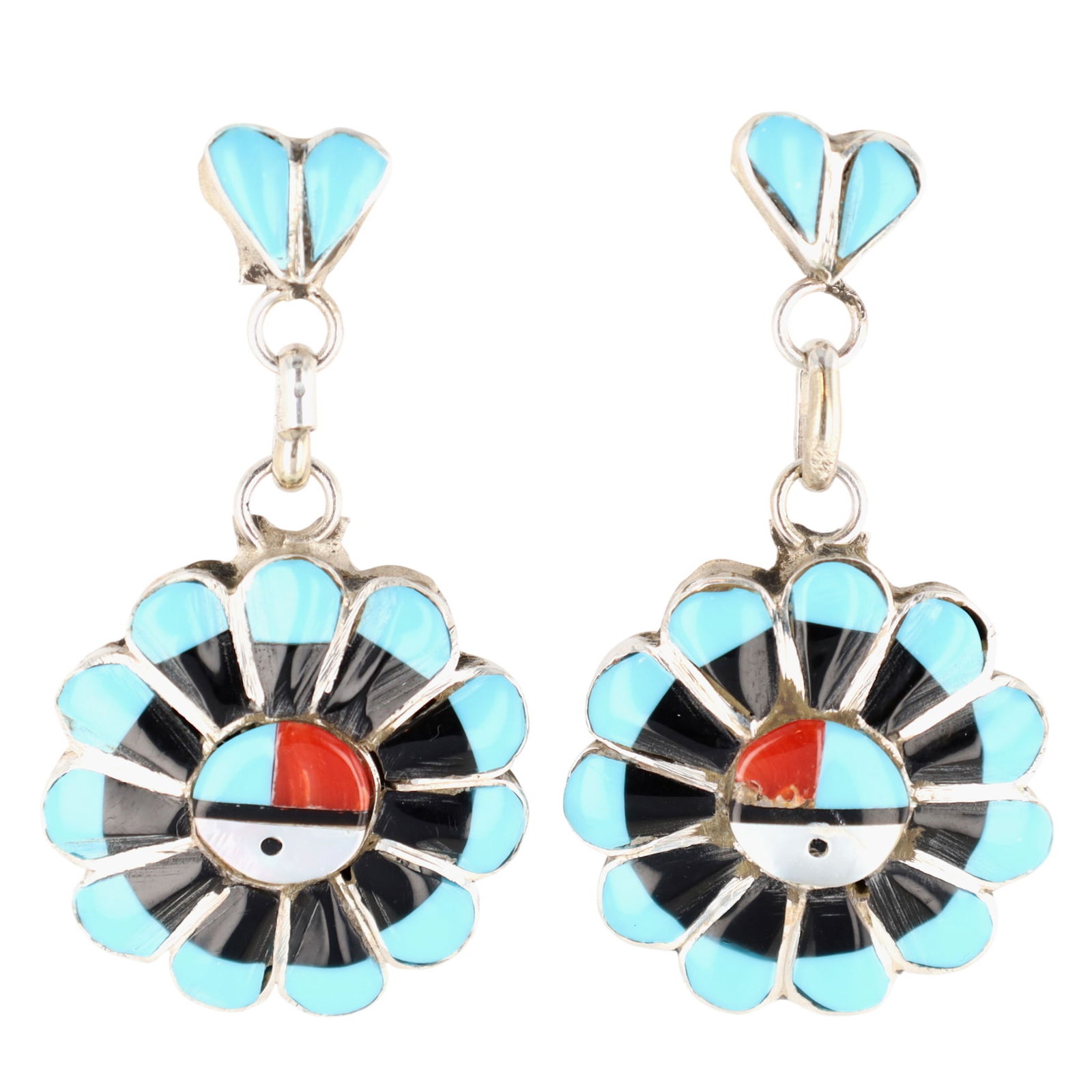Pauline Lonjose Zuni Sterling Multi-Stone Sunface Inlay Stud Earrings (1 of 4)