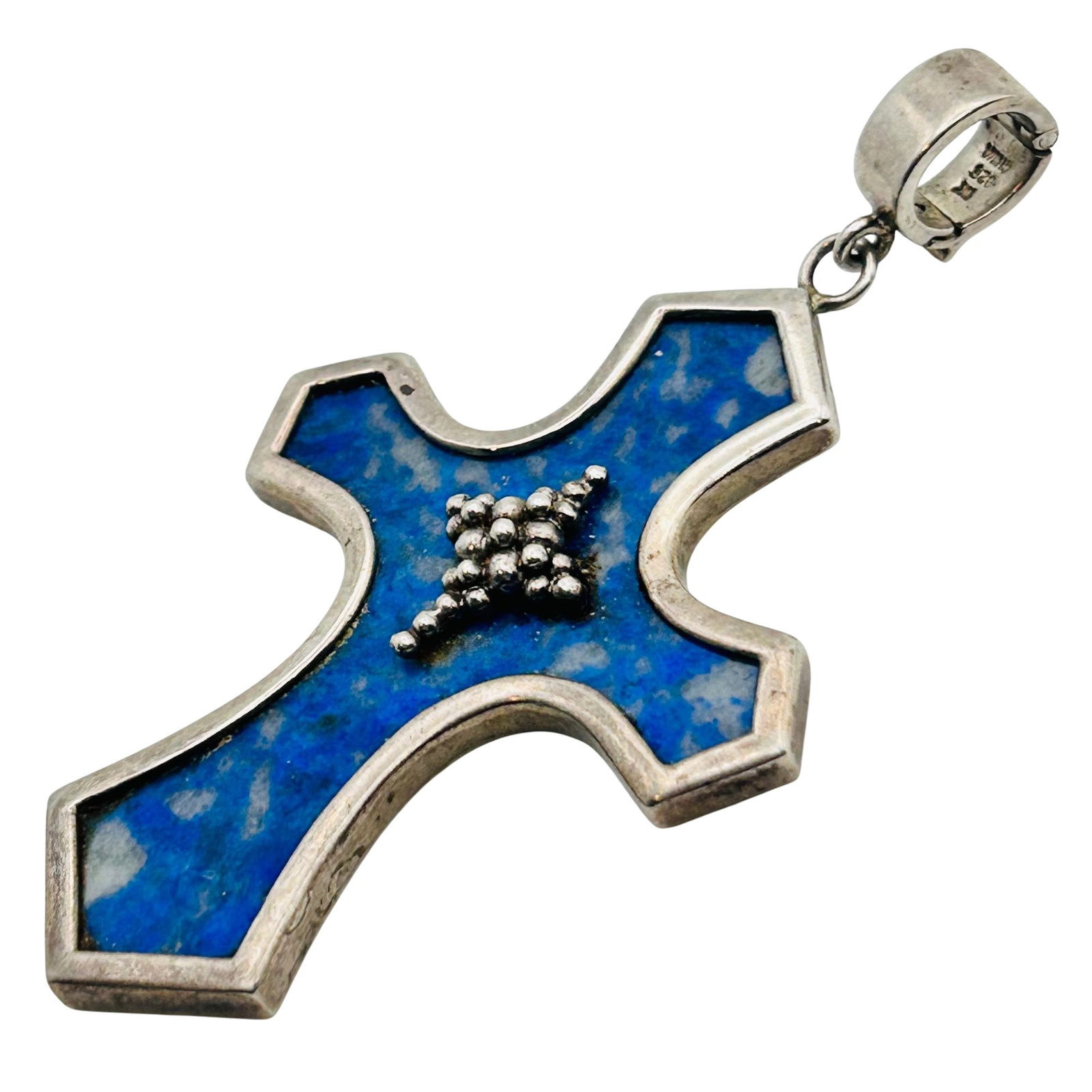 WJ Sterling Lapis Lazuli Cross Pendant: WJ Sterling lapis lazuli cross pendant. 16.90g