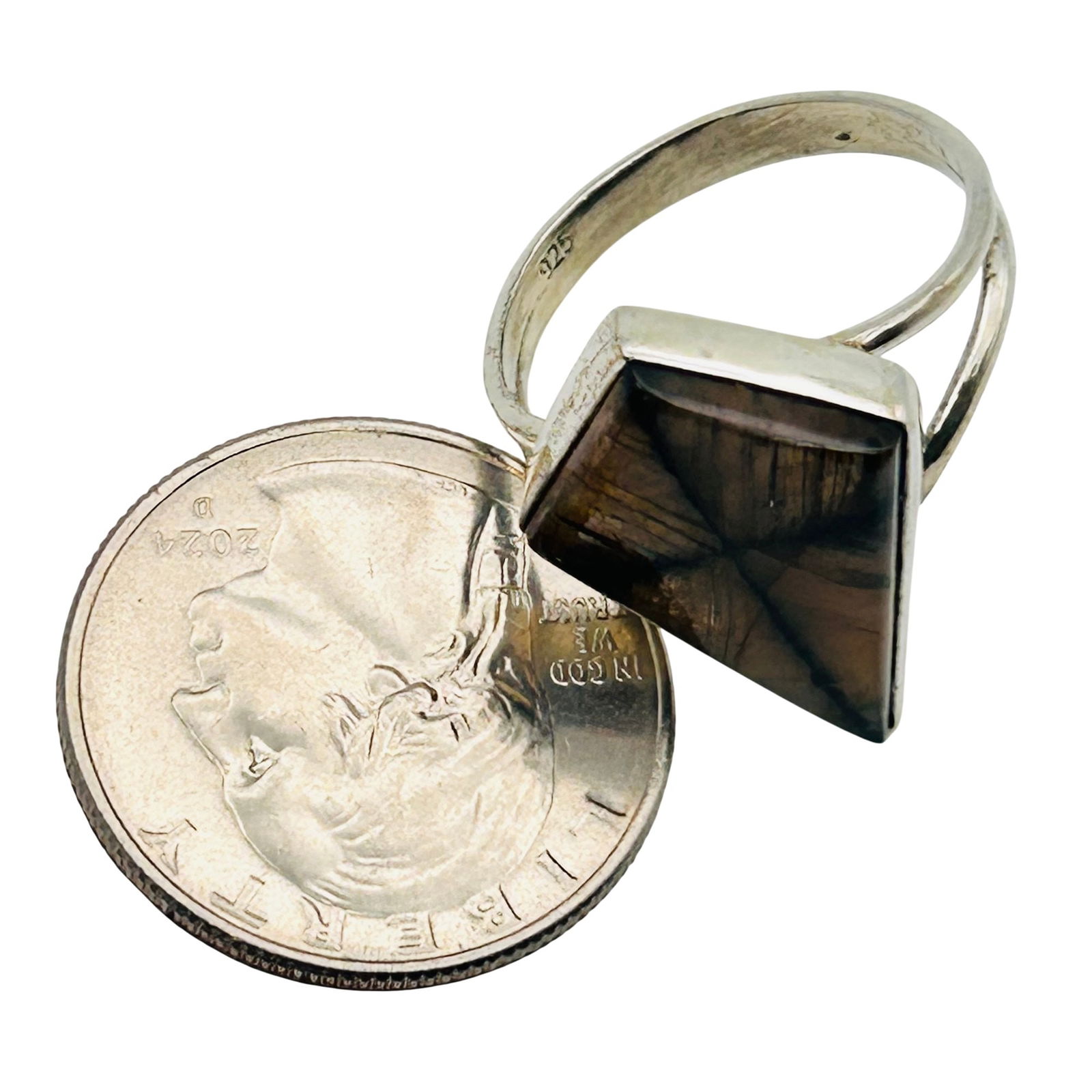 Sterling Chiastolite Statement Ring. Size 9 - 3