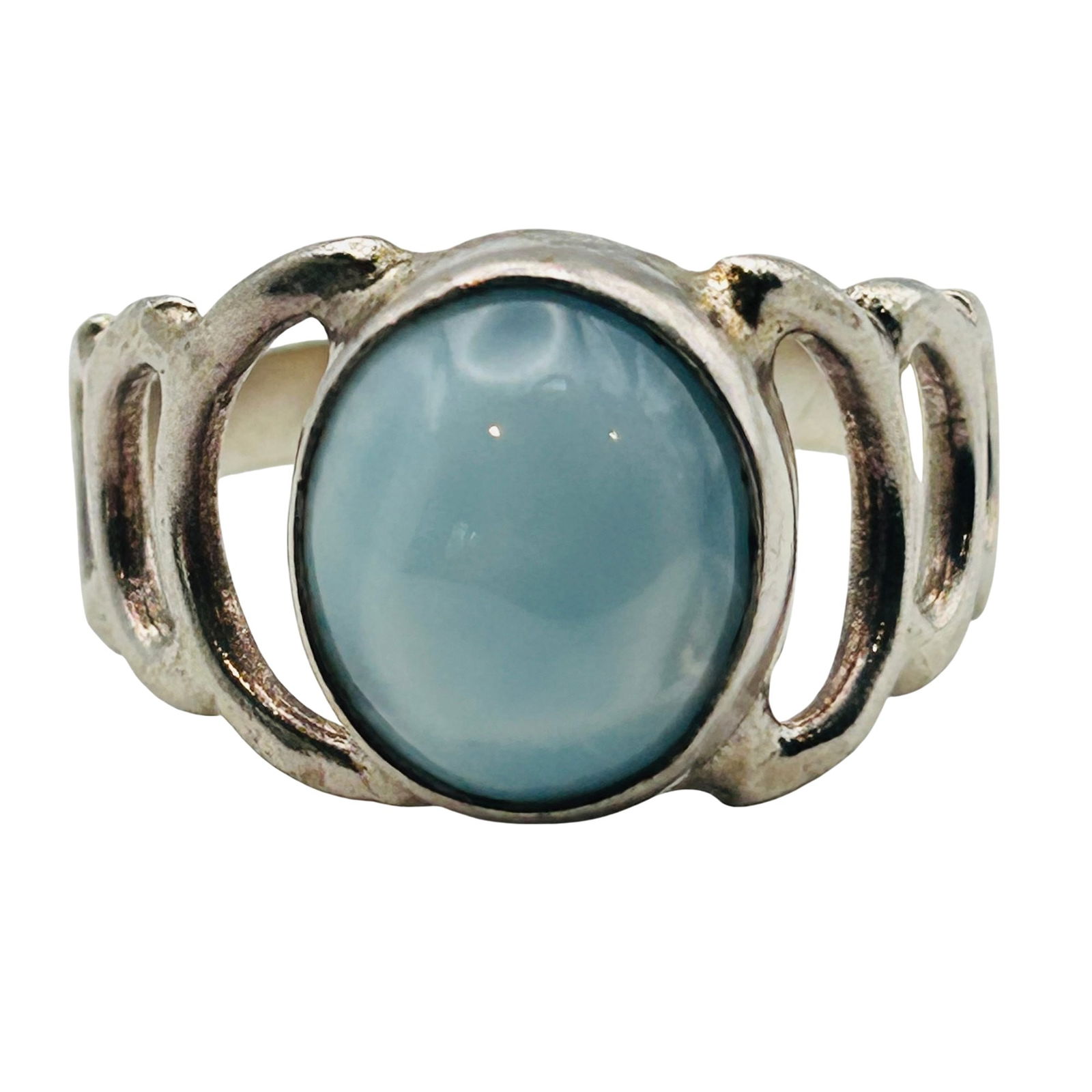 Sterling Larimar Oval Cut Out Band Ring. Size 9 (1 of 8)