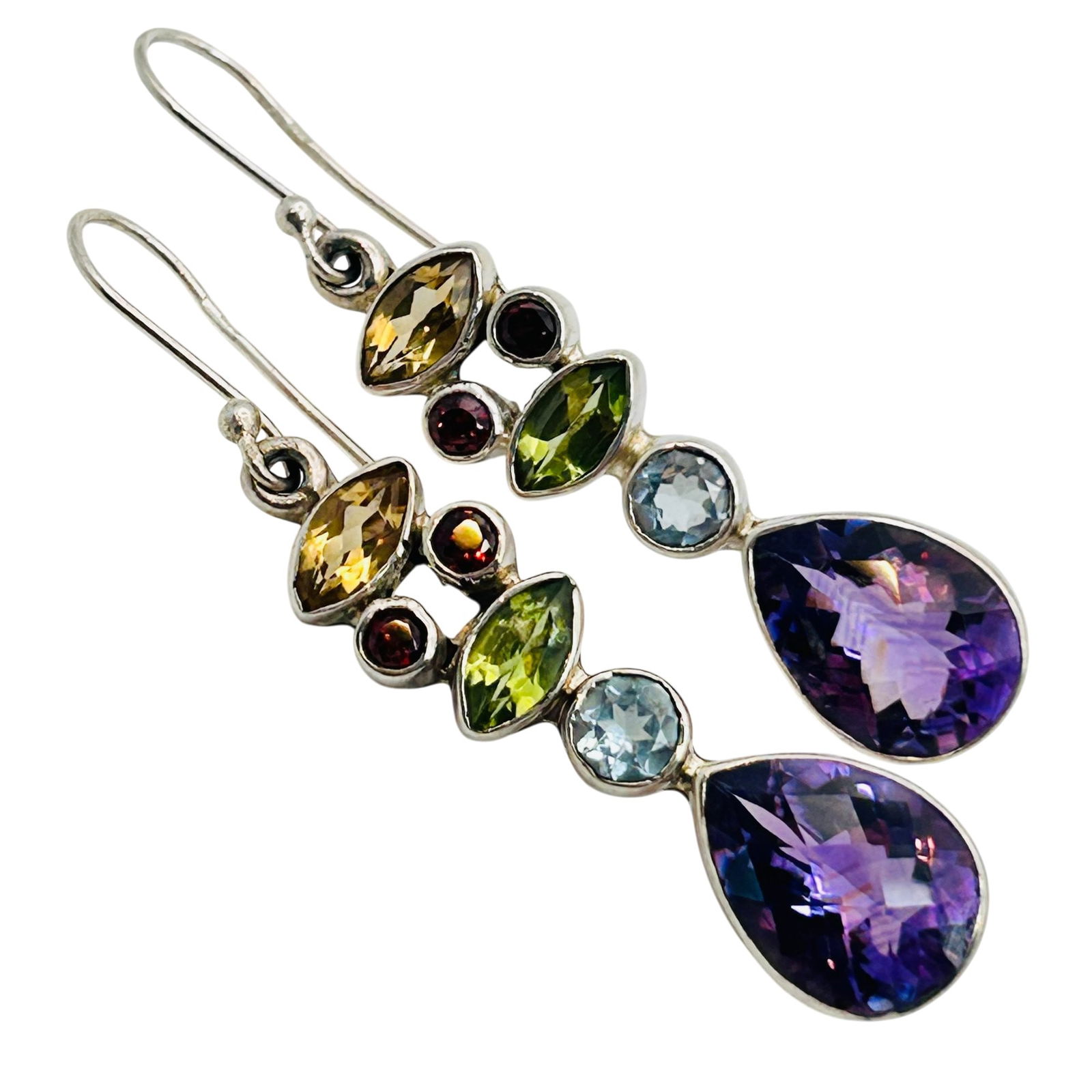YS Sterling Multi Color Gemstone Hook Back Earrings: YS Sterling amethyst topaz peridot garnet citrine hook back earrings. 9.00g