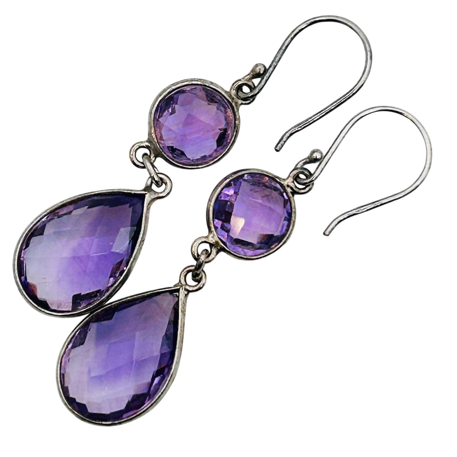 Sterling Amethyst Hook Back Dangle Earrings (1 of 6)