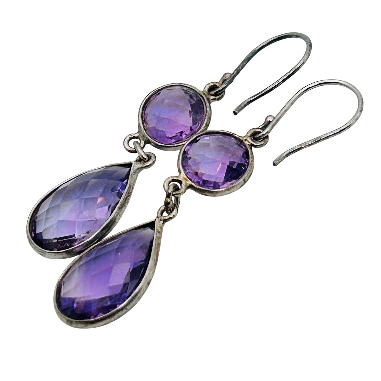 Sterling Amethyst Hook Back Dangle Earrings - 4