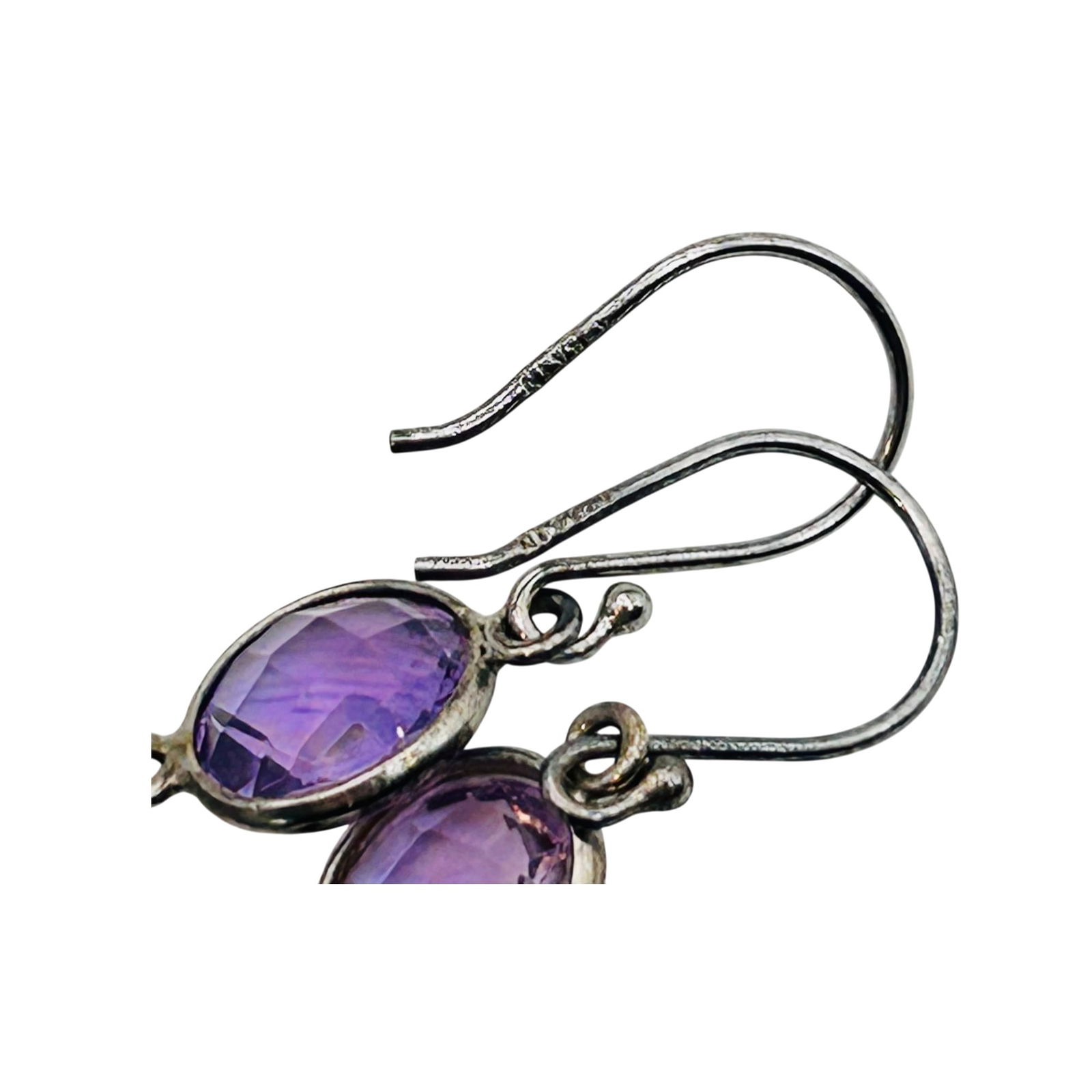 Sterling Amethyst Hook Back Dangle Earrings - 5