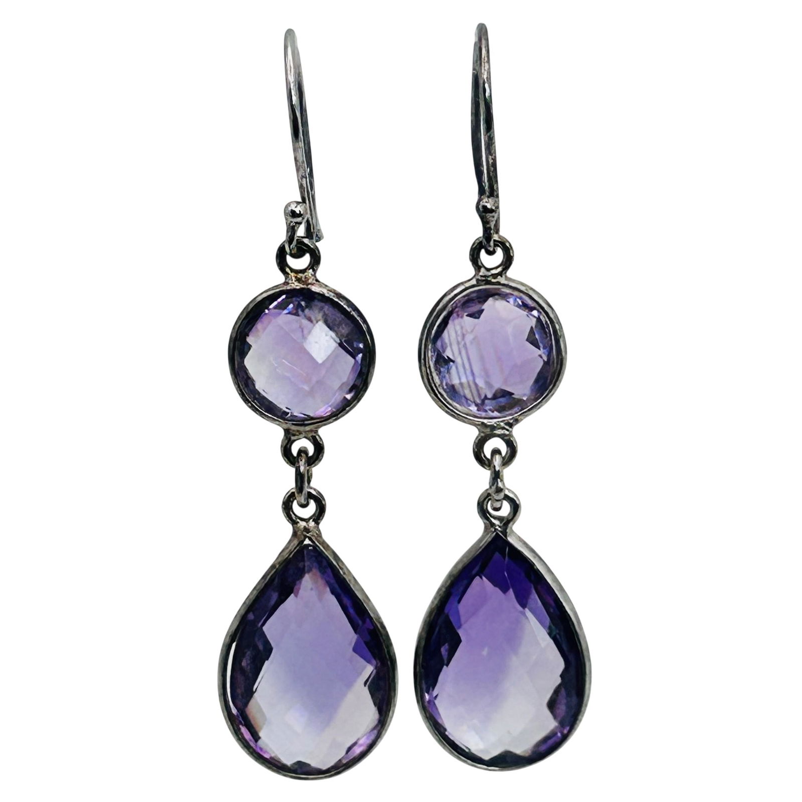 Sterling Amethyst Hook Back Dangle Earrings - 6