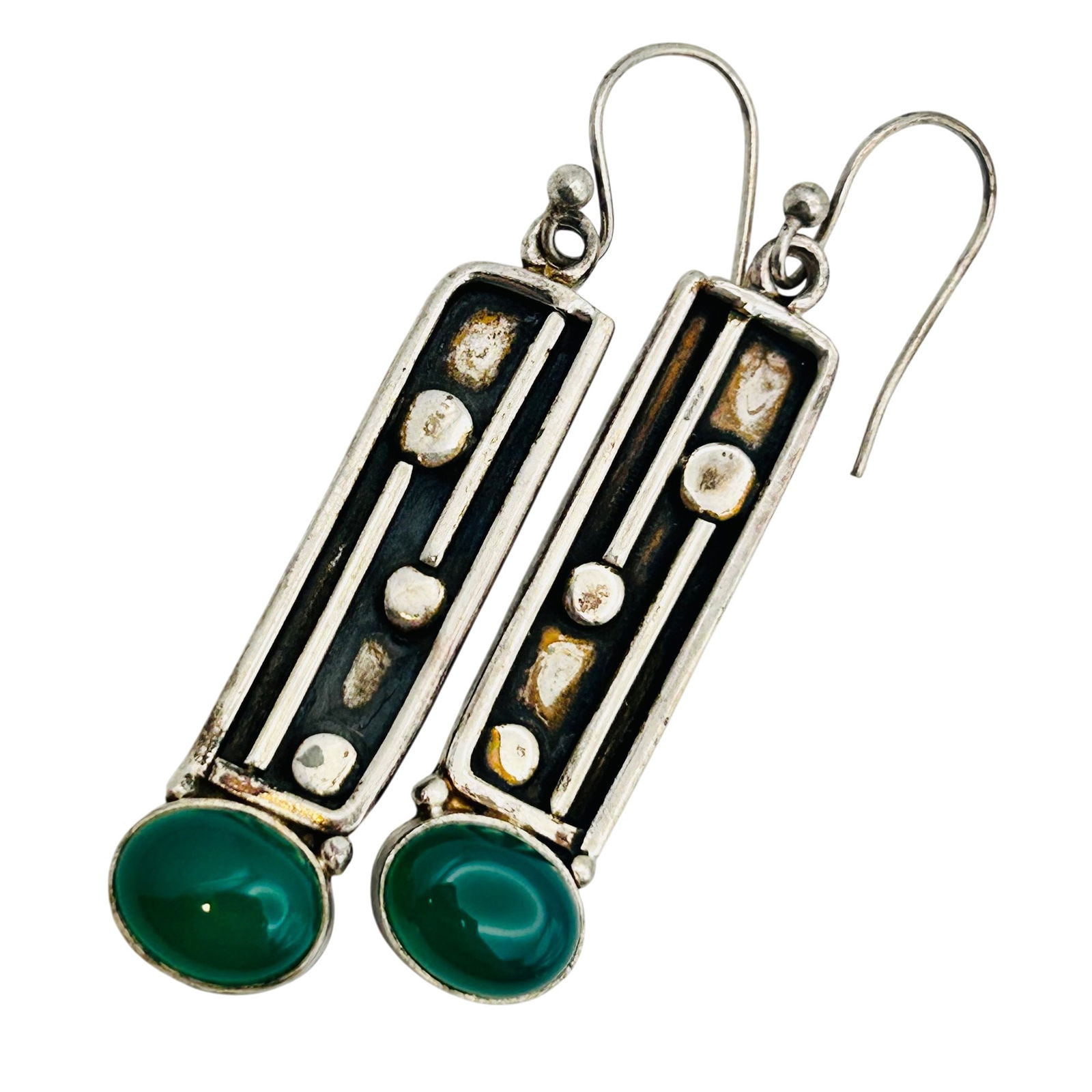 Sterling Tourmaline Modernist Hook Back Earrings.: Sterling tourmaline modernist hook back earrings. 8.16g