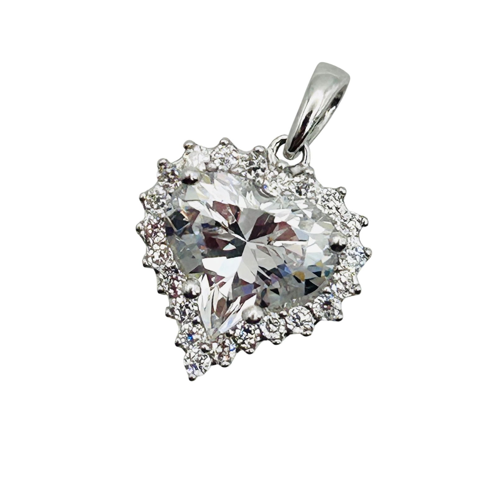 Stauer Sterling Clear Stone Halo Design Heart Pendant.: Stauer sterling clear stone halo design heart pendant. 2.40g