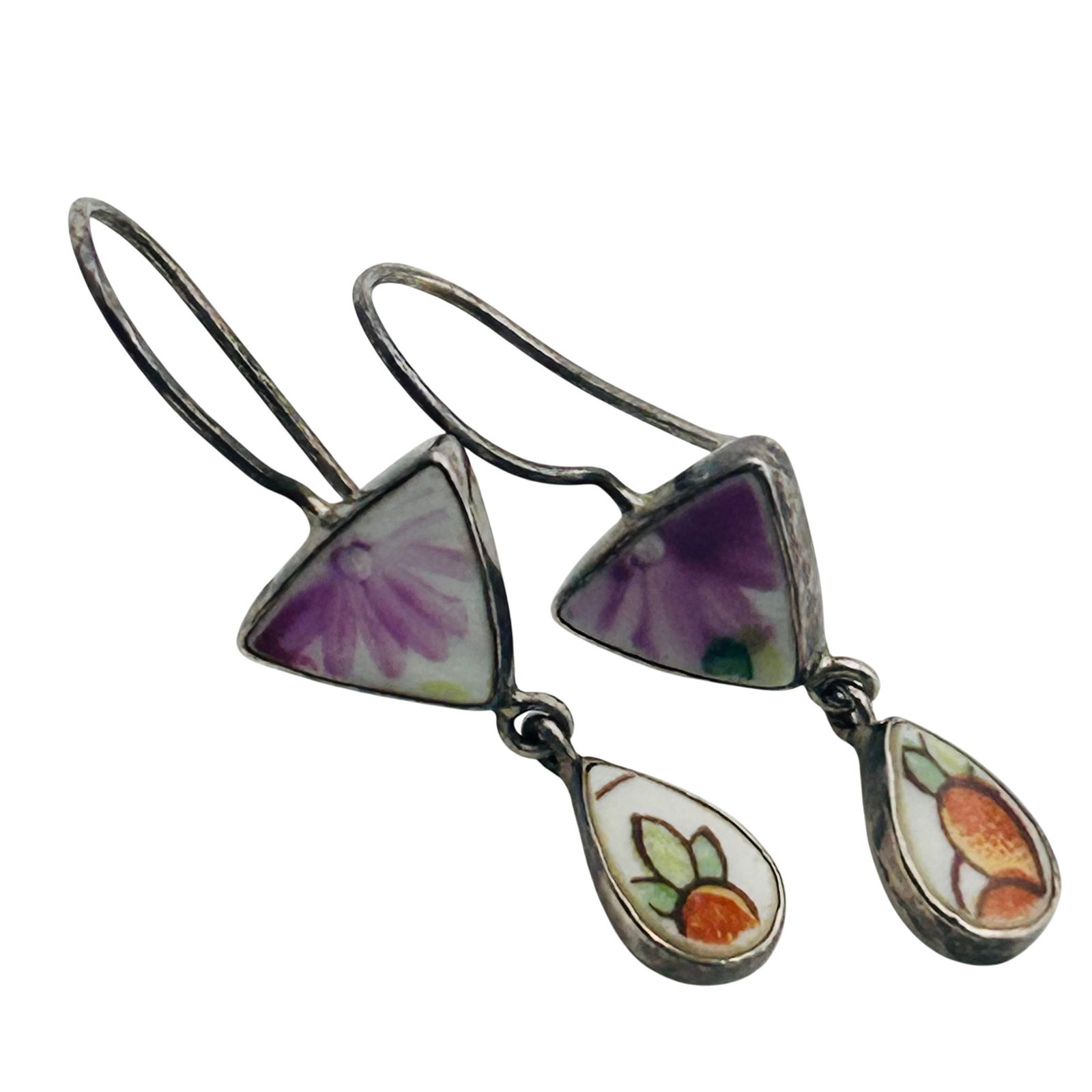 Jessica Lee Sterling Broken Pottery Design Double Dangle Earrings: Jessica Lee Sterling broken pottery design double dangle earrings. 3.60g