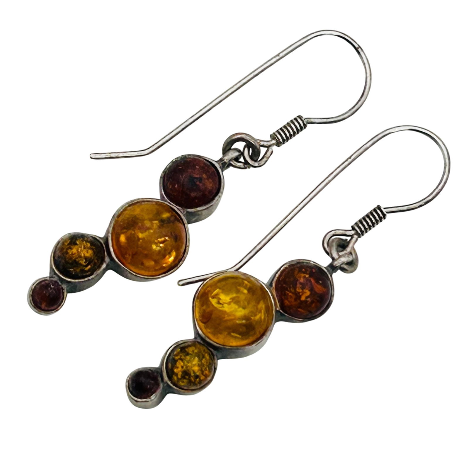Sterling Amber Hook Back Earrings: Sterling Amber hook back earrings. 4.80g