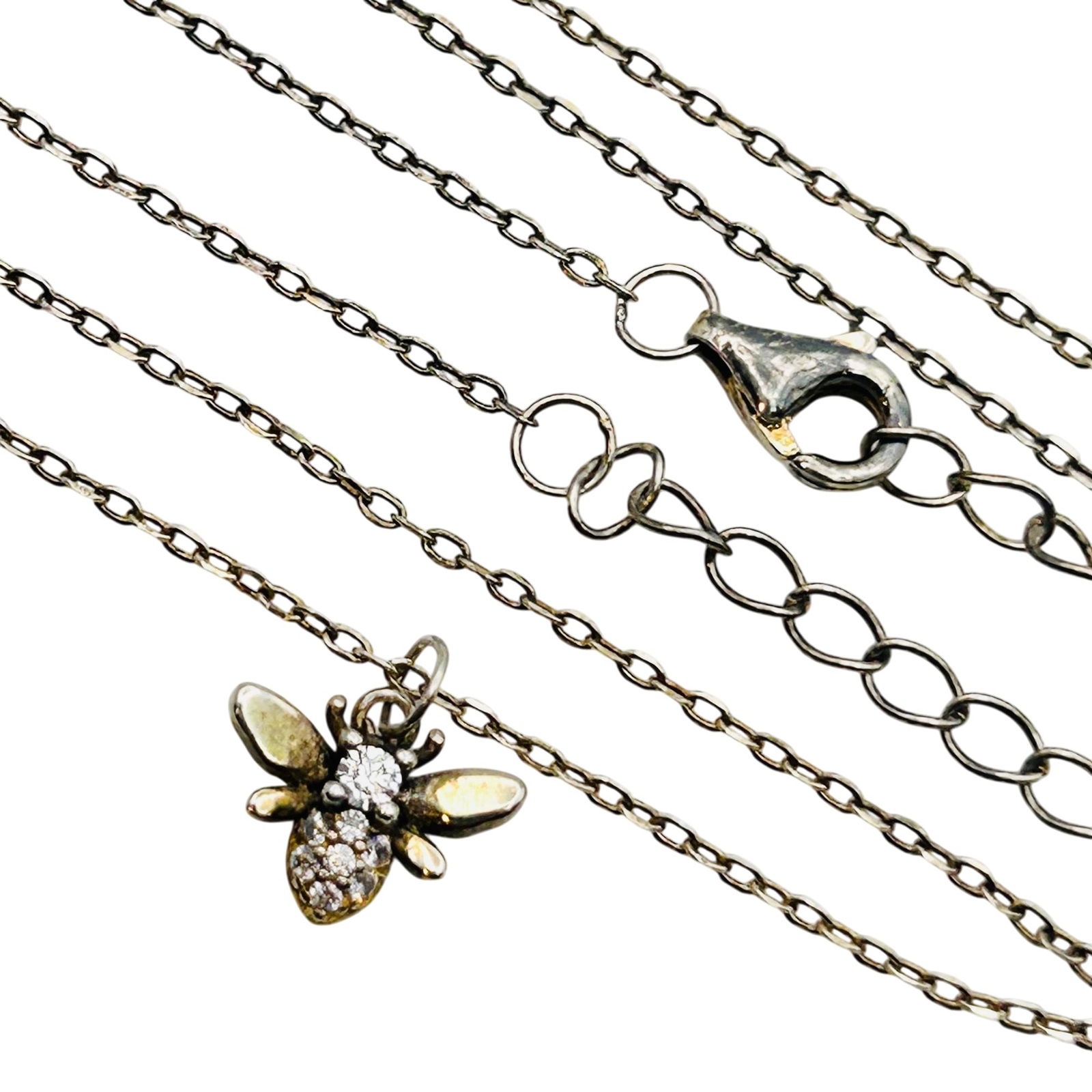 Sterling Clear Stone Bee Charm Cable Chain Necklace: Sterling clear stone bee charm cable chain necklace. 1.50g