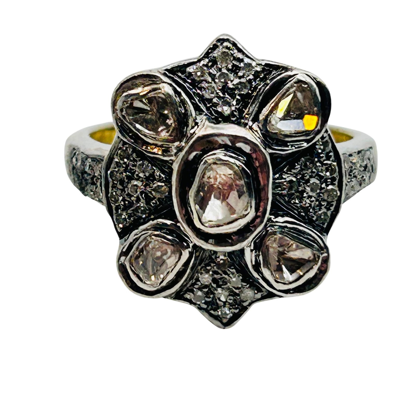 Sterling sapphire Victorian style Polki rose cut ring Sz 7.5: Sterling sapphire Victorian style Polki and rose cut ring Size 7.5. 5.80g