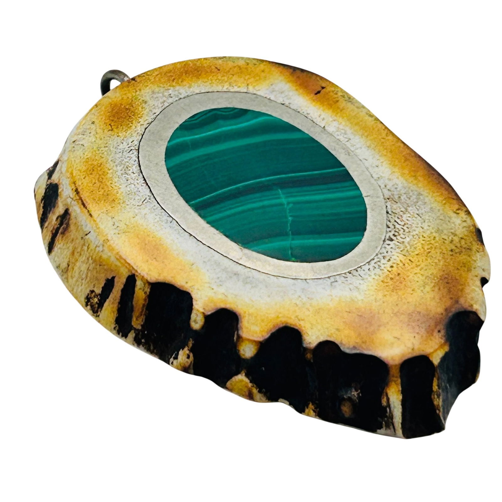 Sterling Shell Malachite Inlay Silver Pendant: Sterling shell malachite inlay silver pendant. 12.10g