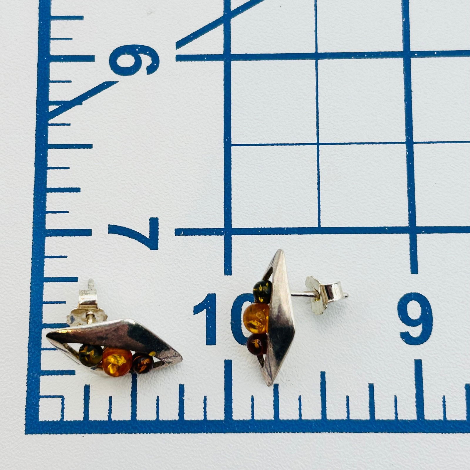 Sterling Amber Stud Earring - 2