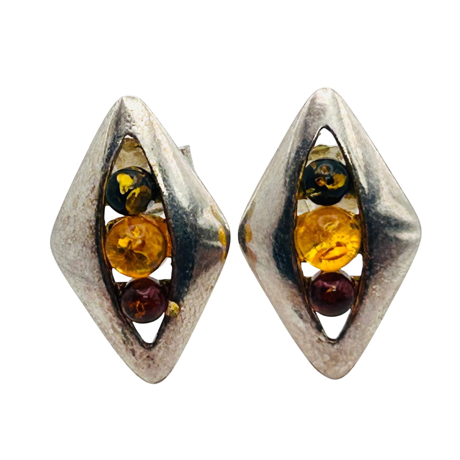 Sterling Amber Stud Earring - 6