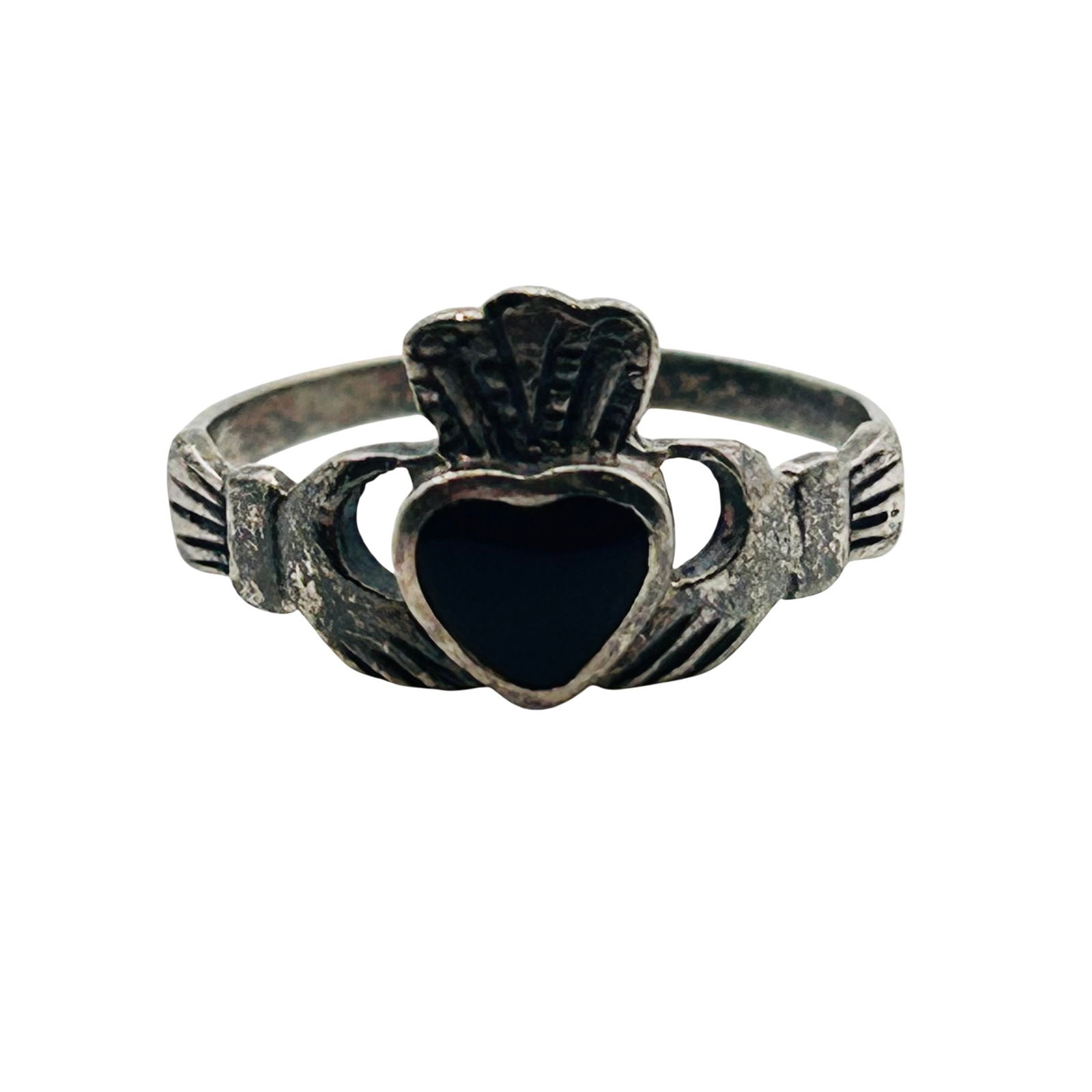 Sterling Black Stone Claddagh Ring. Size 8 (1 of 7)