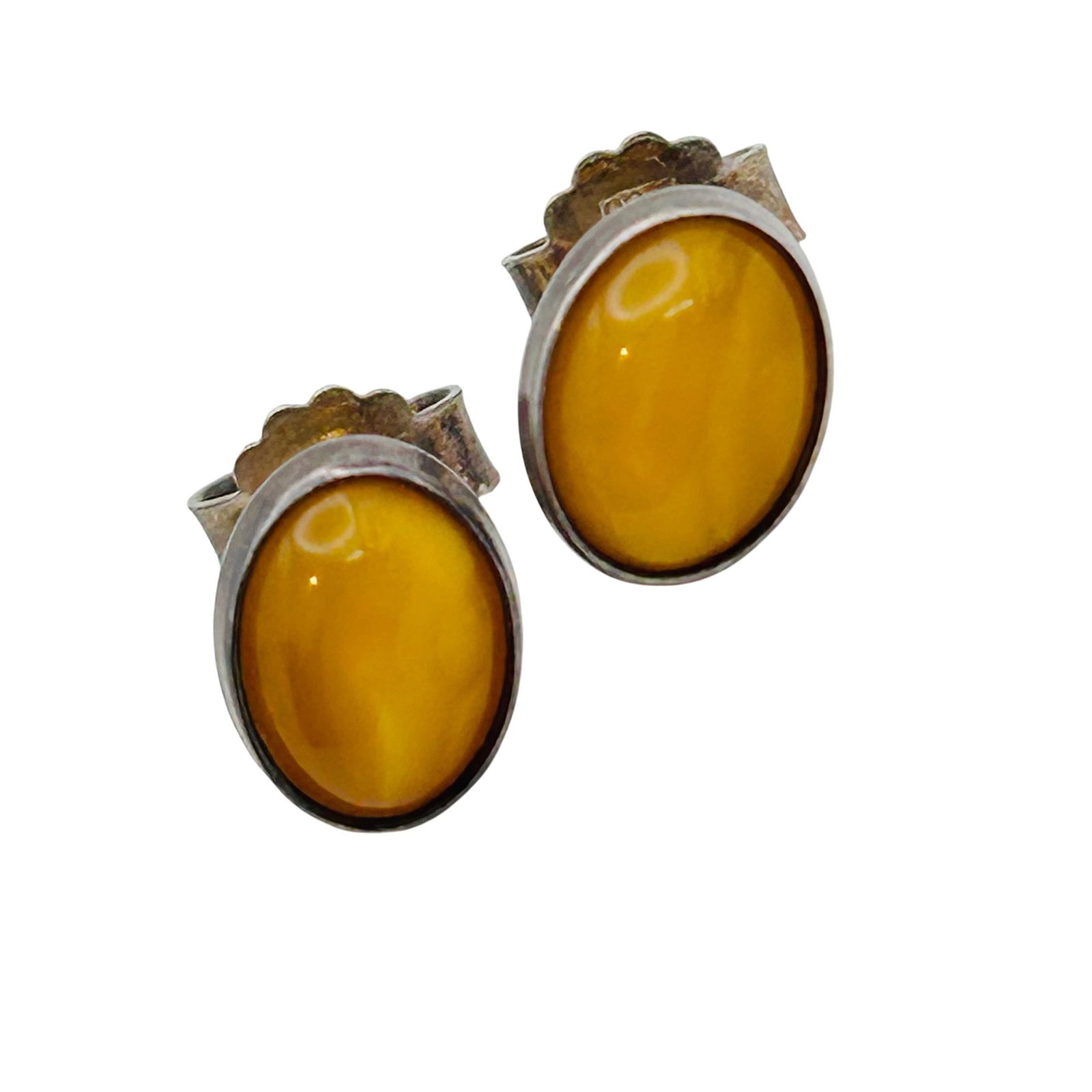 Sterling Yellow Amber Oval Stud Earrings (1 of 5)