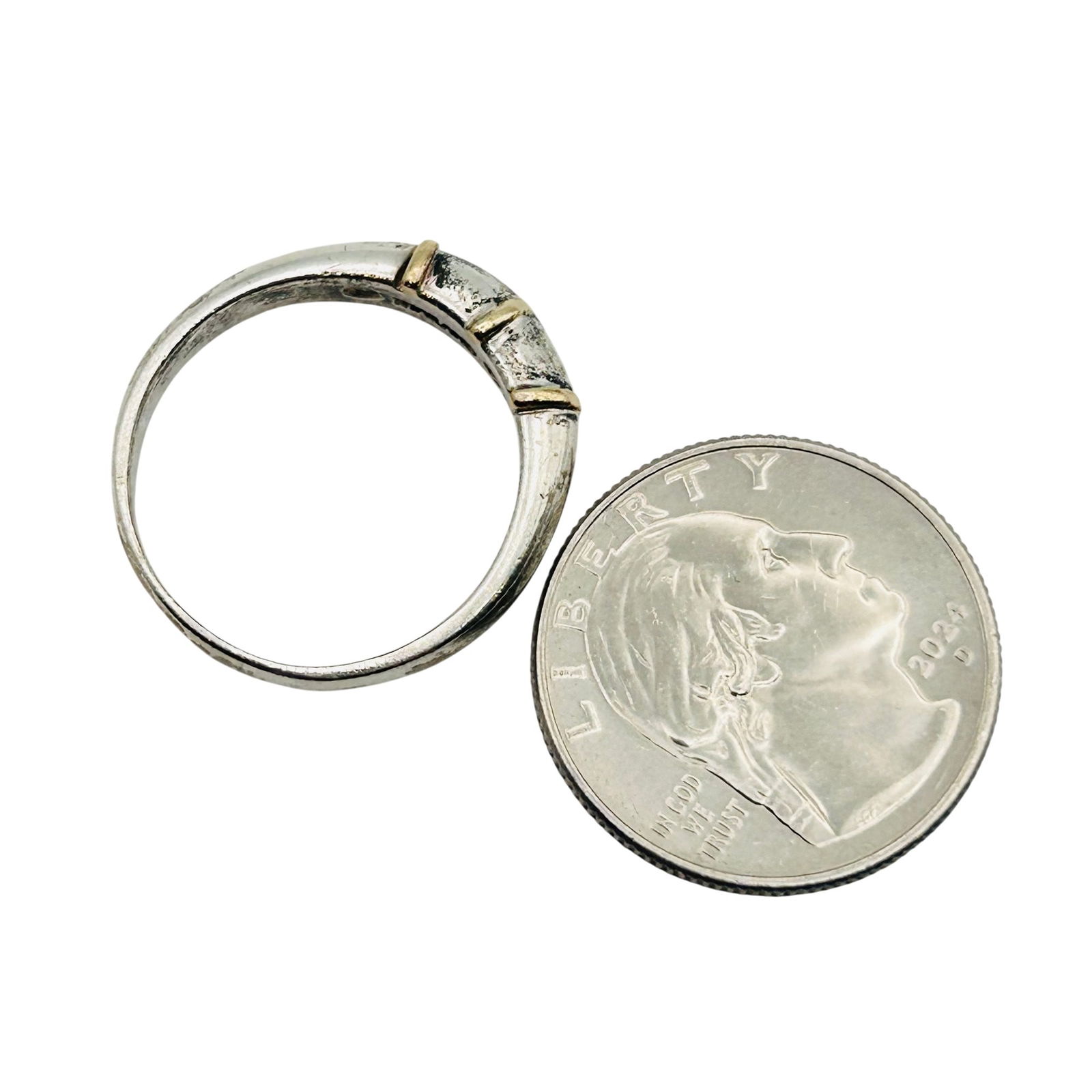 Sterling And 14k Dome Ring. Size 10 - 3