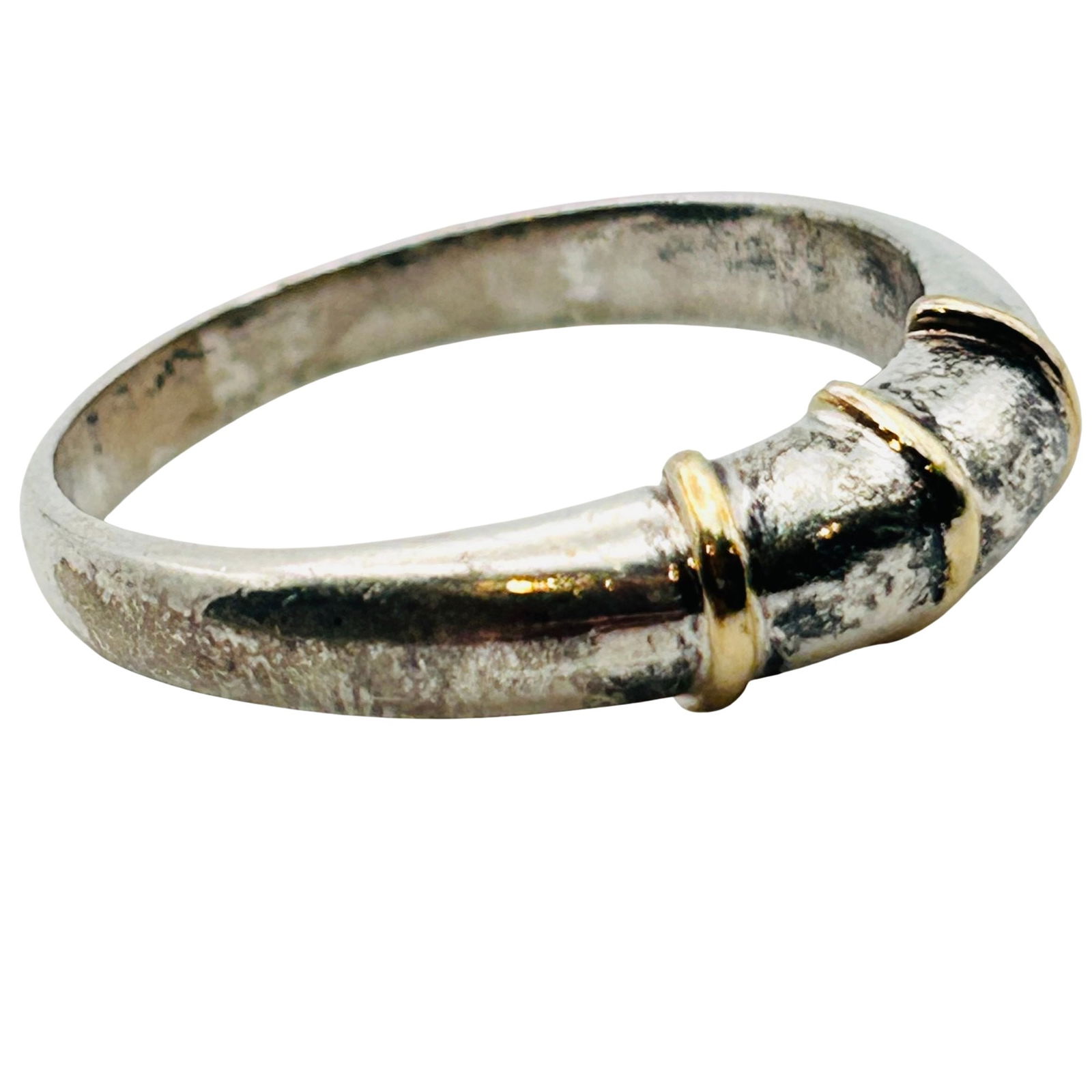 Sterling And 14k Dome Ring. Size 10 - 5