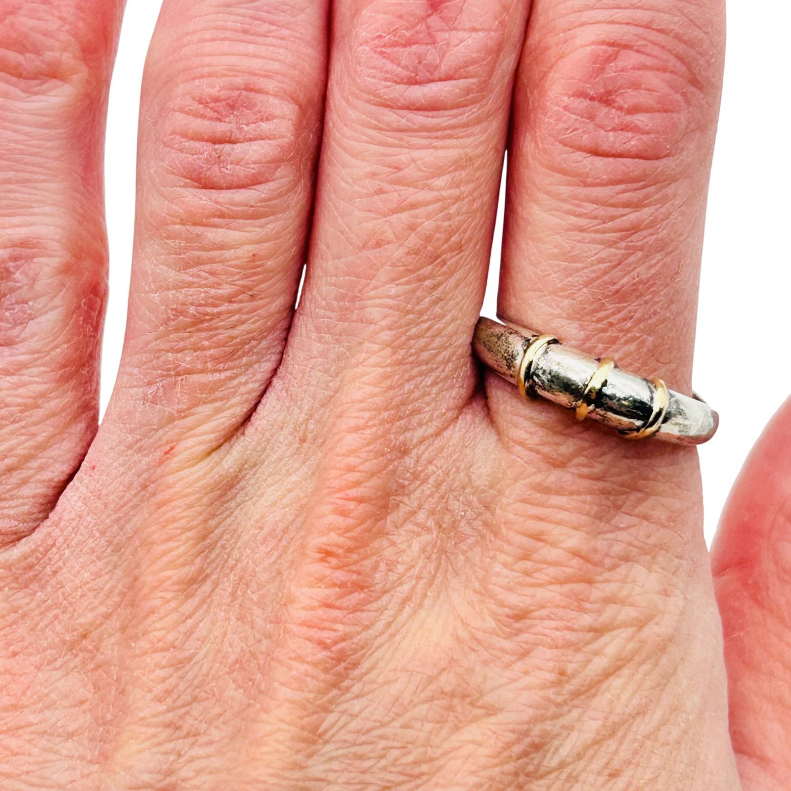 Sterling And 14k Dome Ring. Size 10 - 8