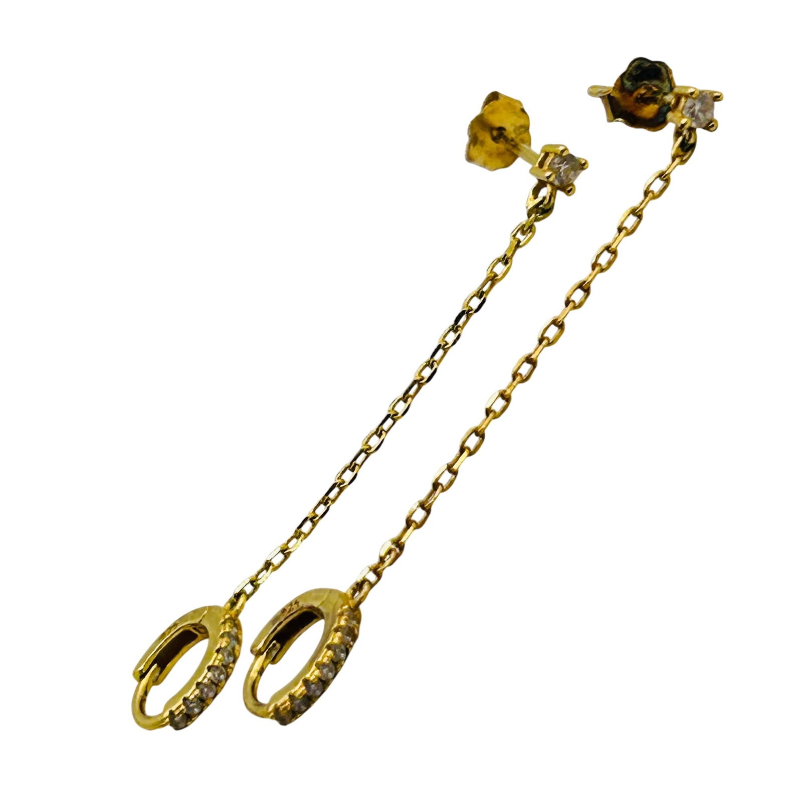 Sterling Clear Stone Double Pierce Stud And Huggie Earrings: Sterling clear stone double pierce stud and Huggie earrings. 1.10g