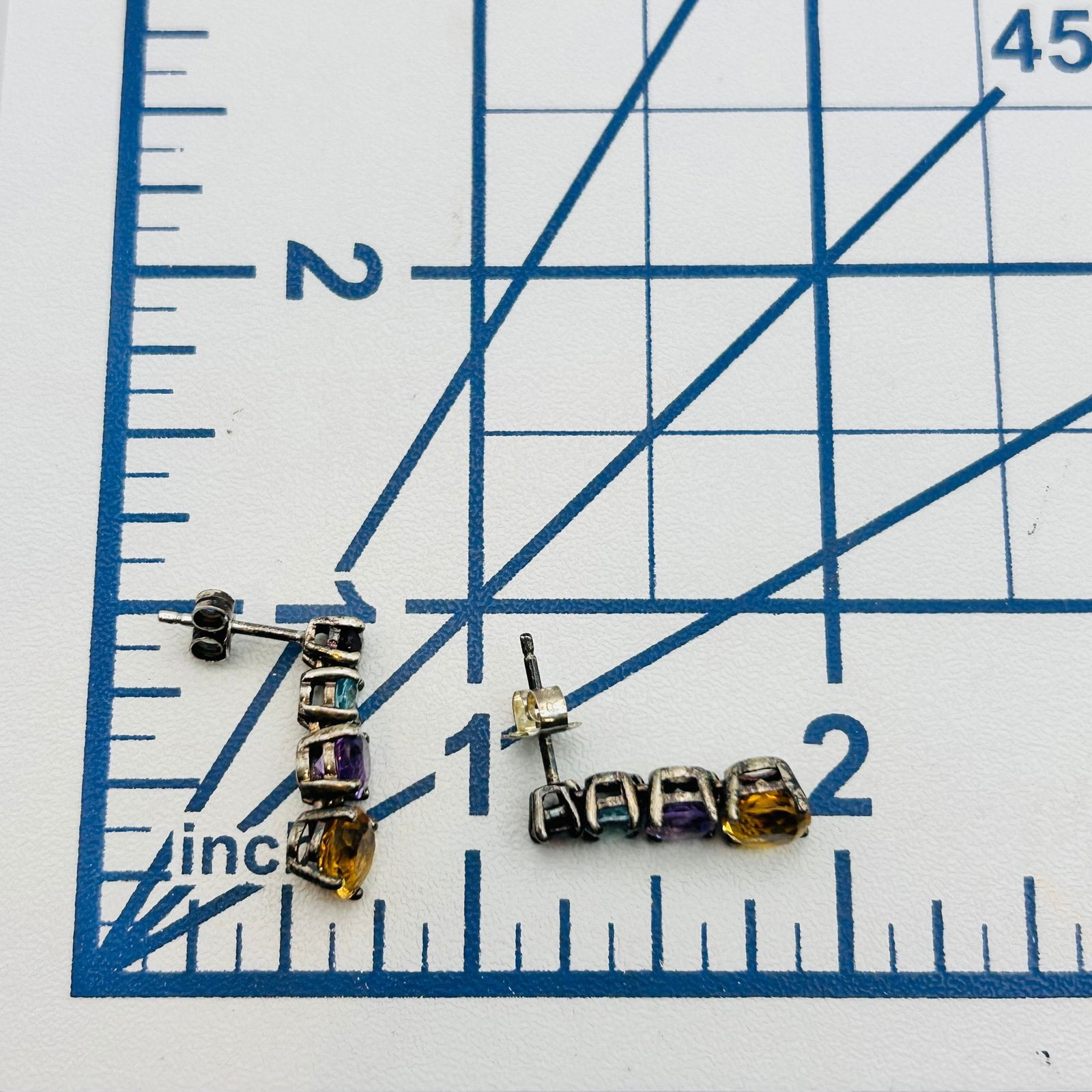 Sterling Multi Gem Dangle Stud Earrings - 2