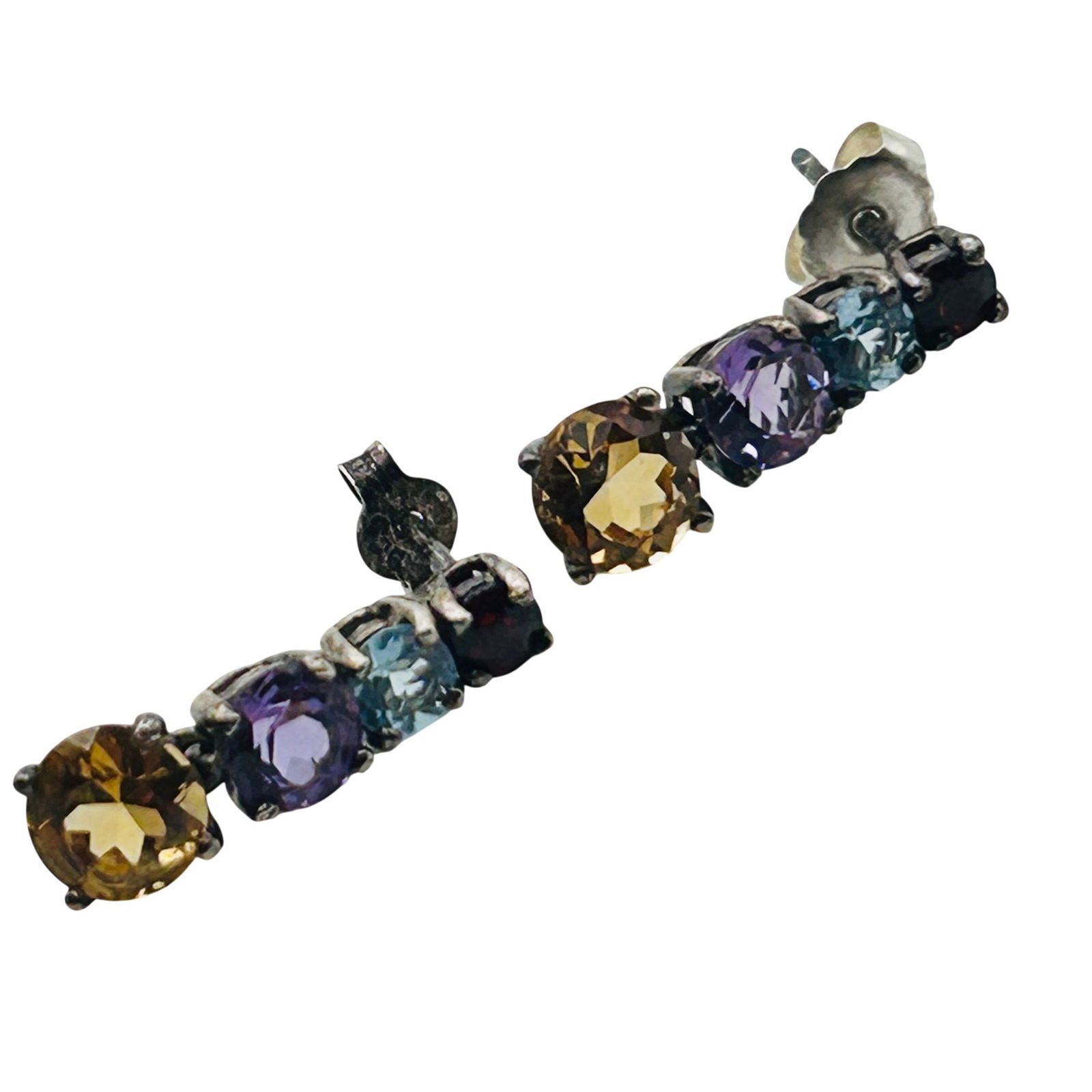Sterling Multi Gem Dangle Stud Earrings - 4