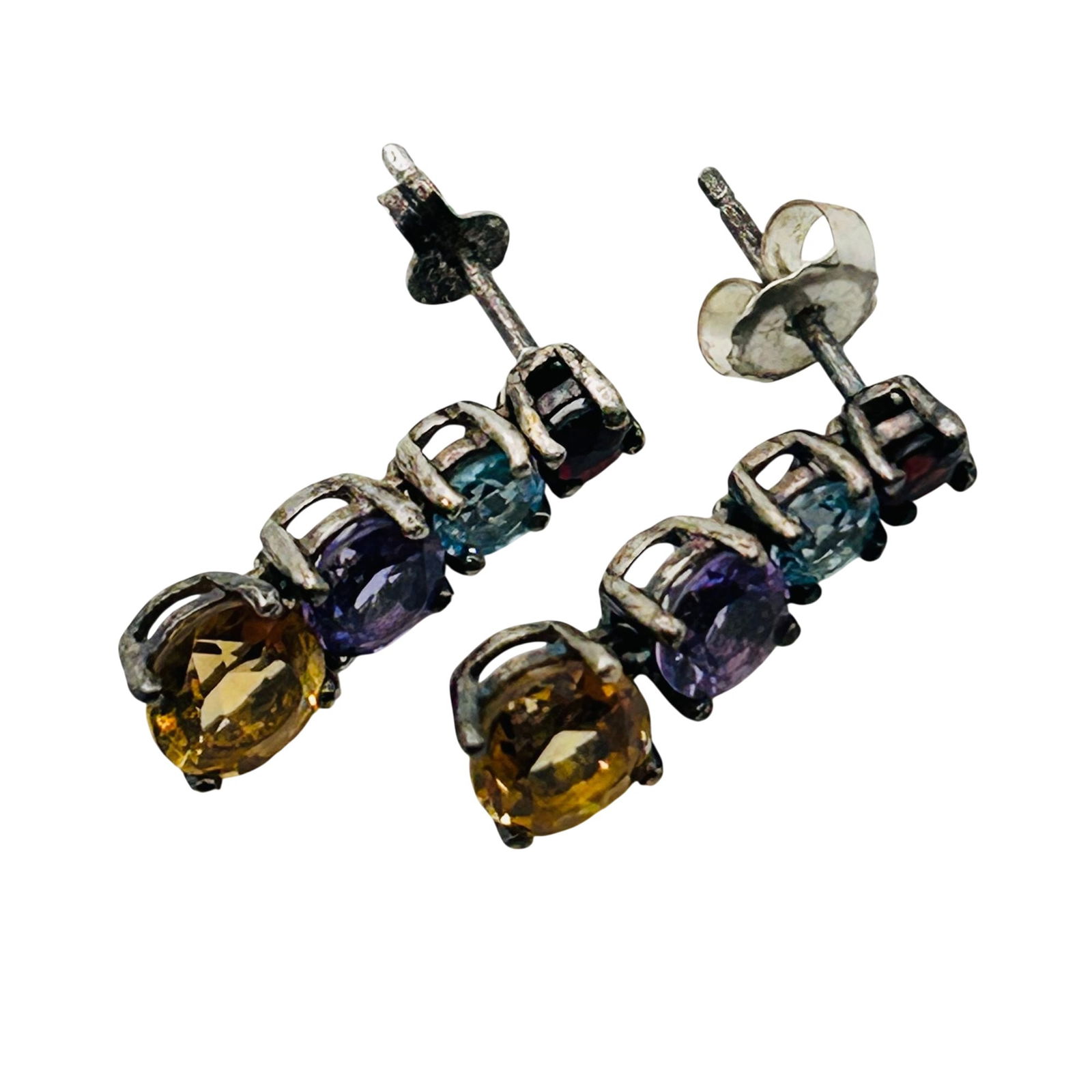Sterling Multi Gem Dangle Stud Earrings - 5