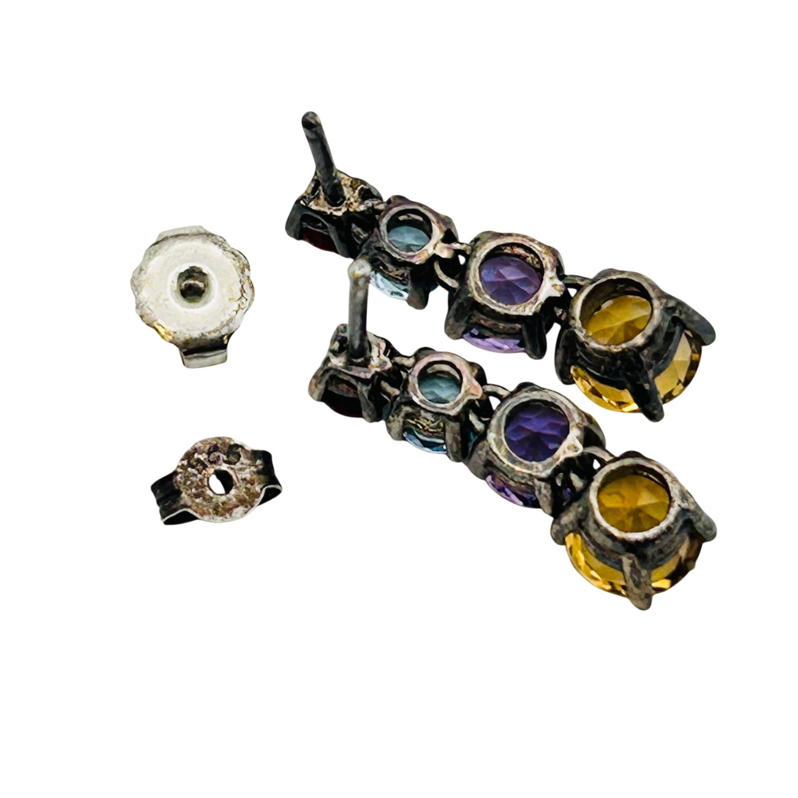 Sterling Multi Gem Dangle Stud Earrings - 6