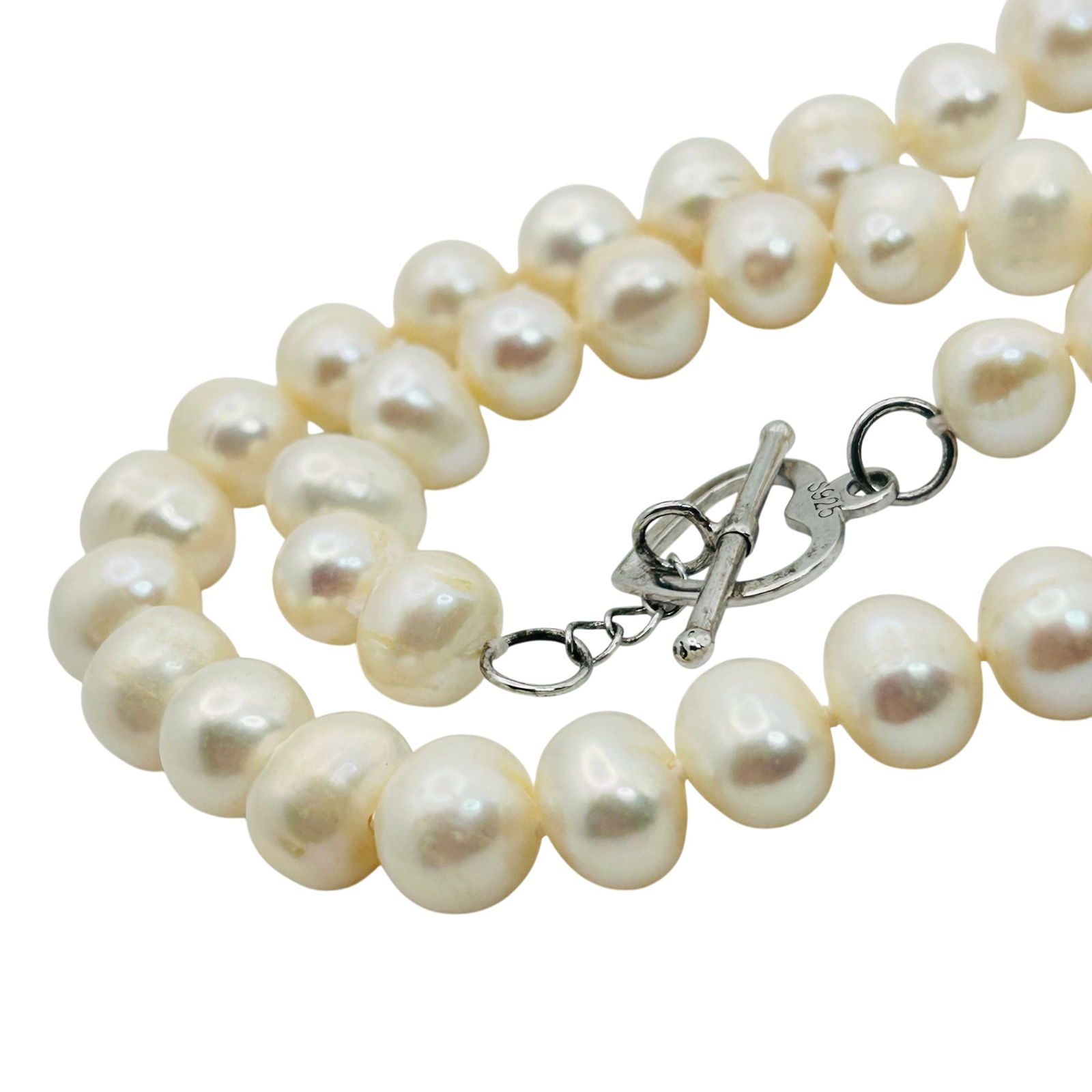 Sterling Pearl Heart Toggle Clasp: Sterling pearl heart toggle clasp. 45.00g