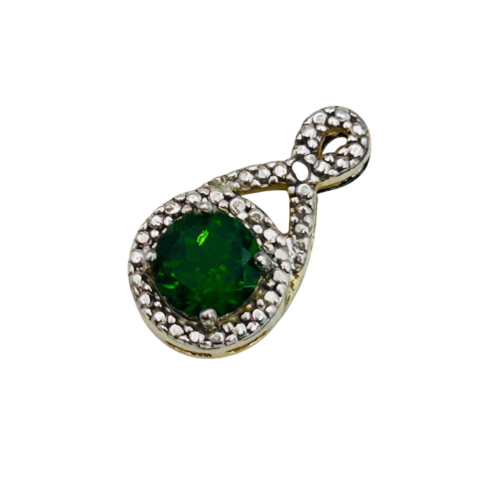 FAS Sterling Emerald Round Infinity Pendant: FAS Sterling emerald round infinity pendant. 1.60g