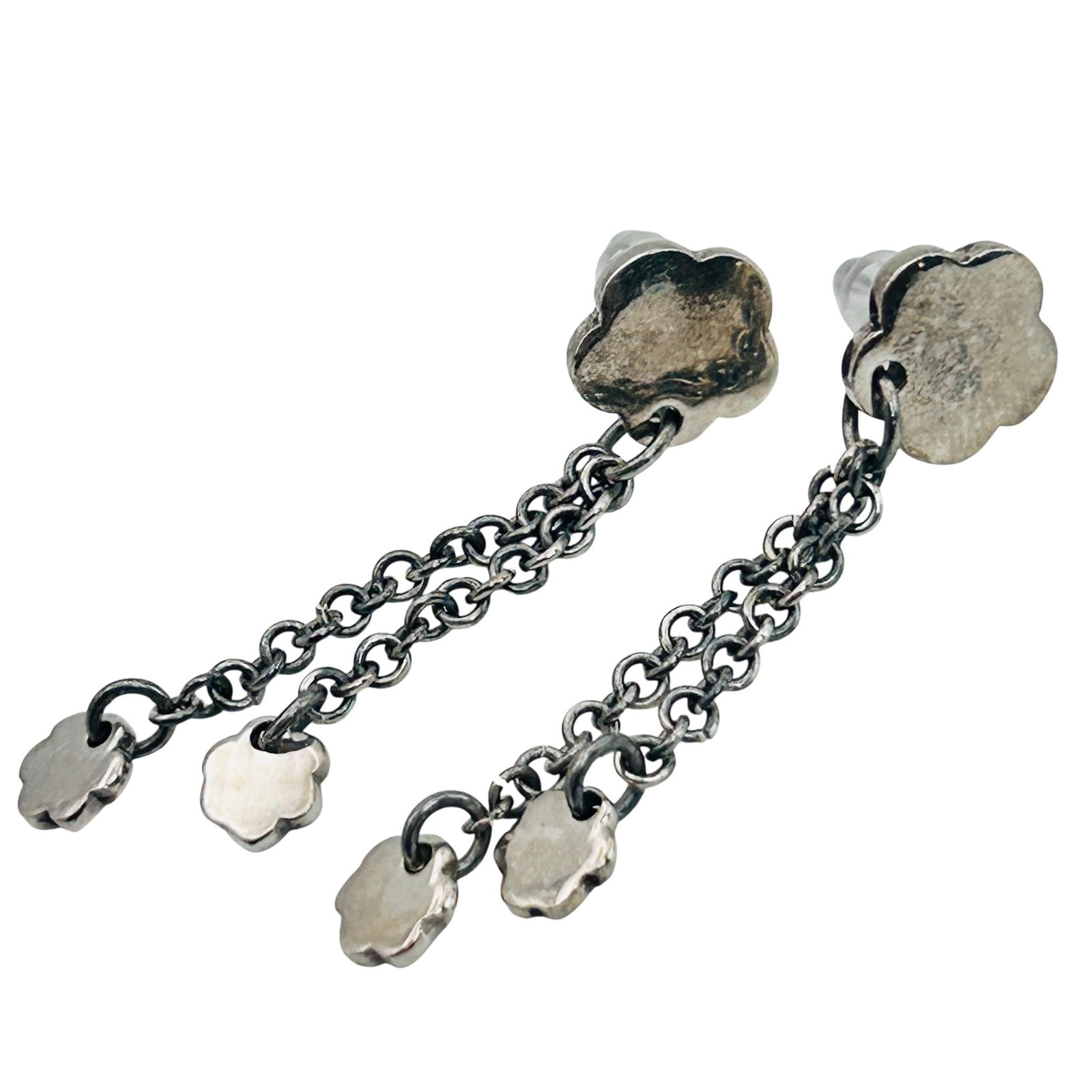 Ilaria Sterling Flower Dangle Chain Stud Earrings: Ilaria Sterling flower dangle chain stud earrings. 7.00g