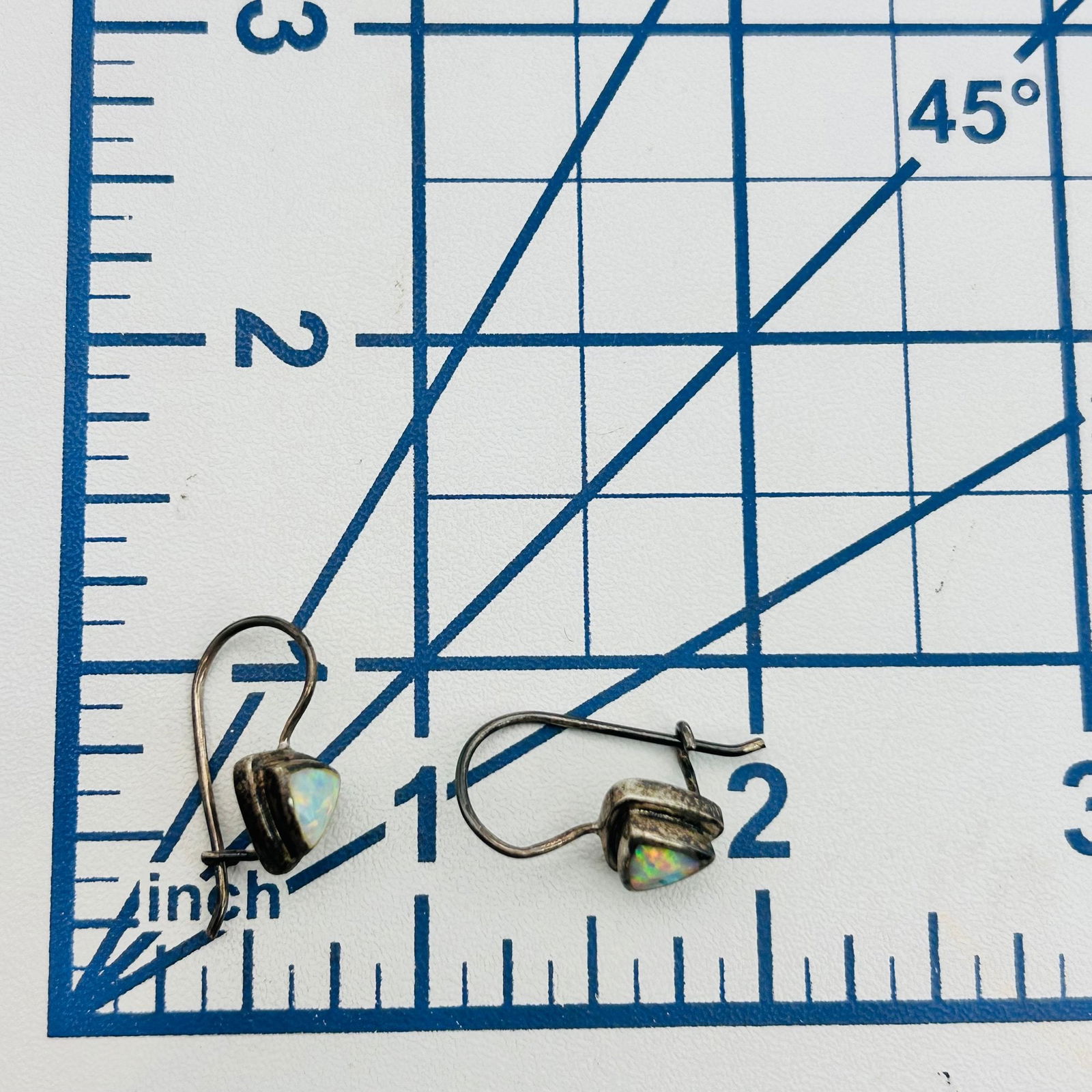 Sterling Opal Triangle Earrings - 2