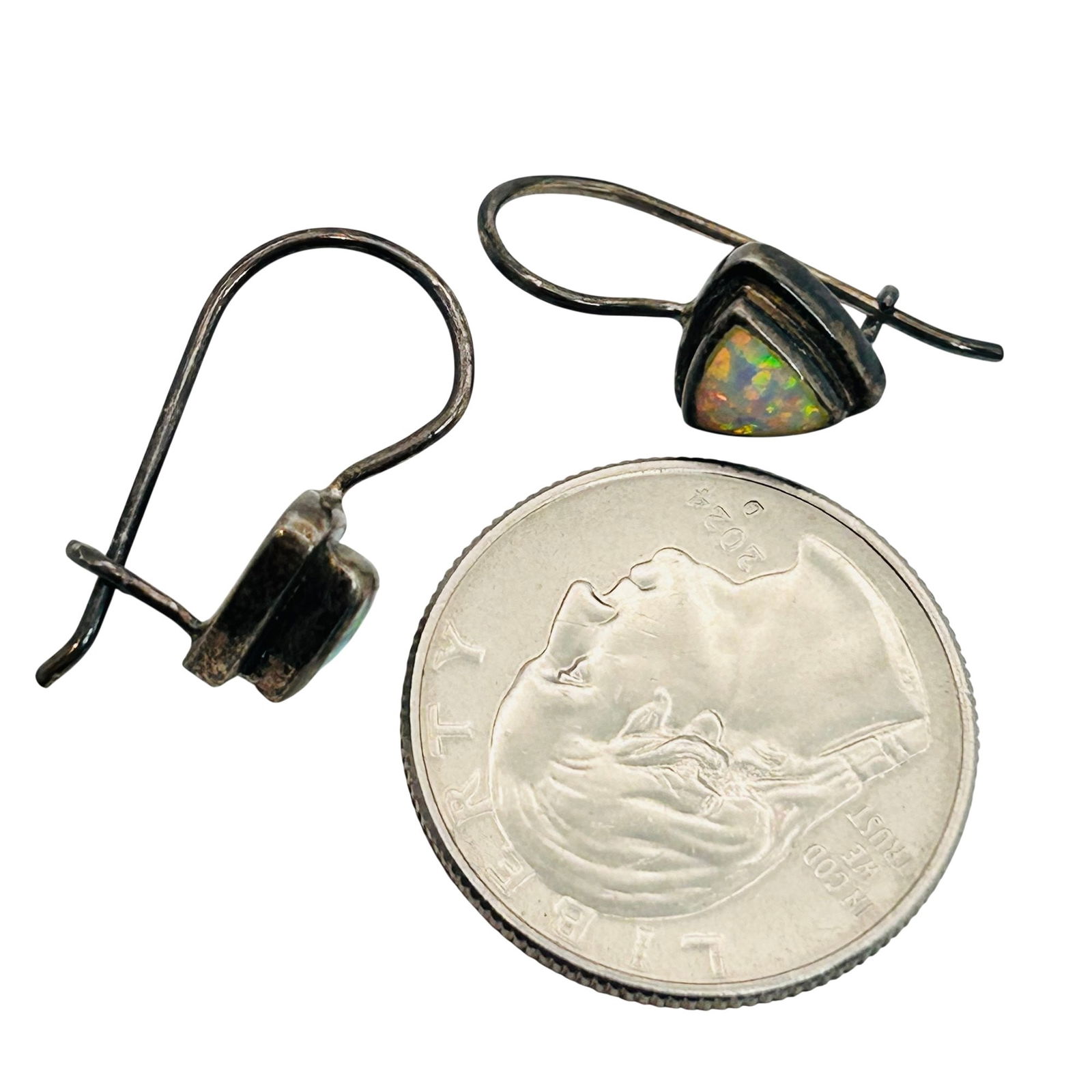 Sterling Opal Triangle Earrings - 3