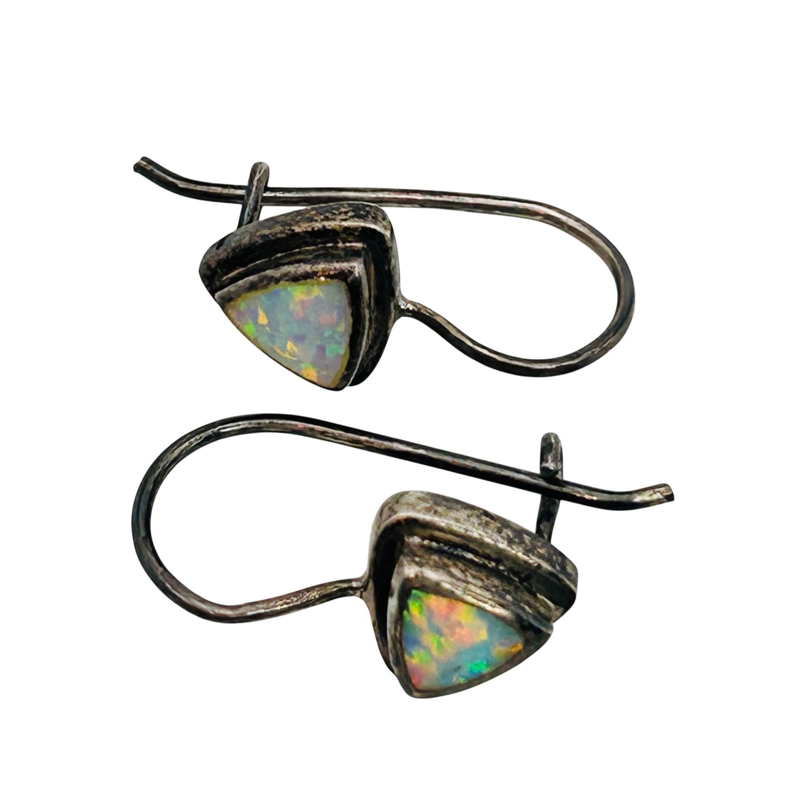 Sterling Opal Triangle Earrings - 4