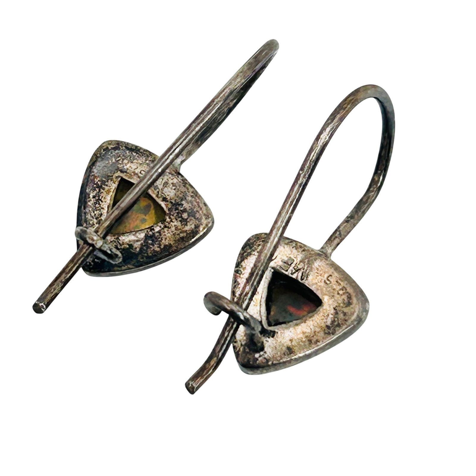 Sterling Opal Triangle Earrings - 5