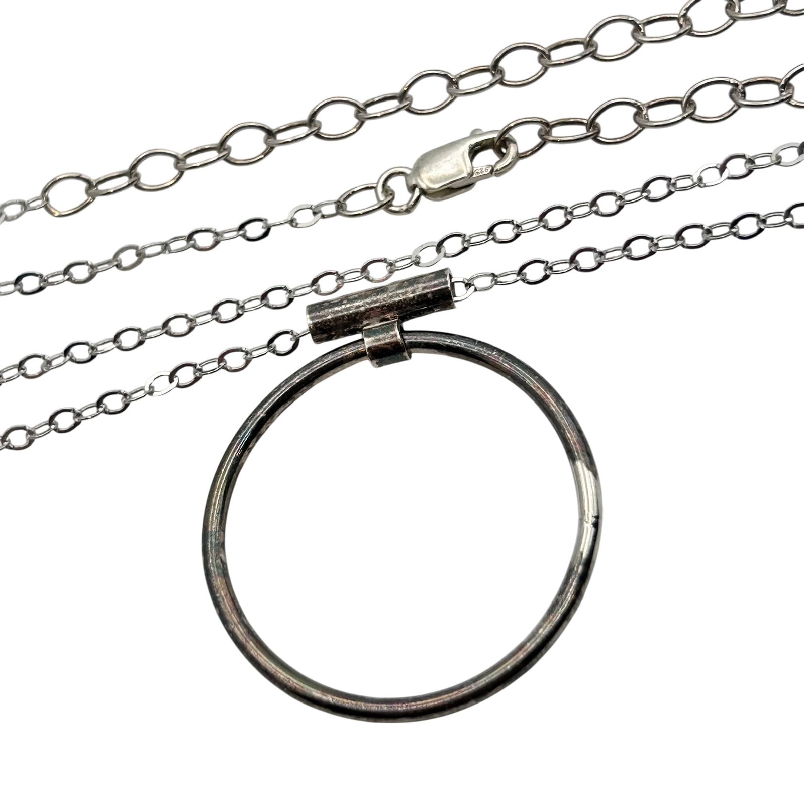 Sterling Circle Pendant Adjustable Cable Chain Necklace (1 of 5)