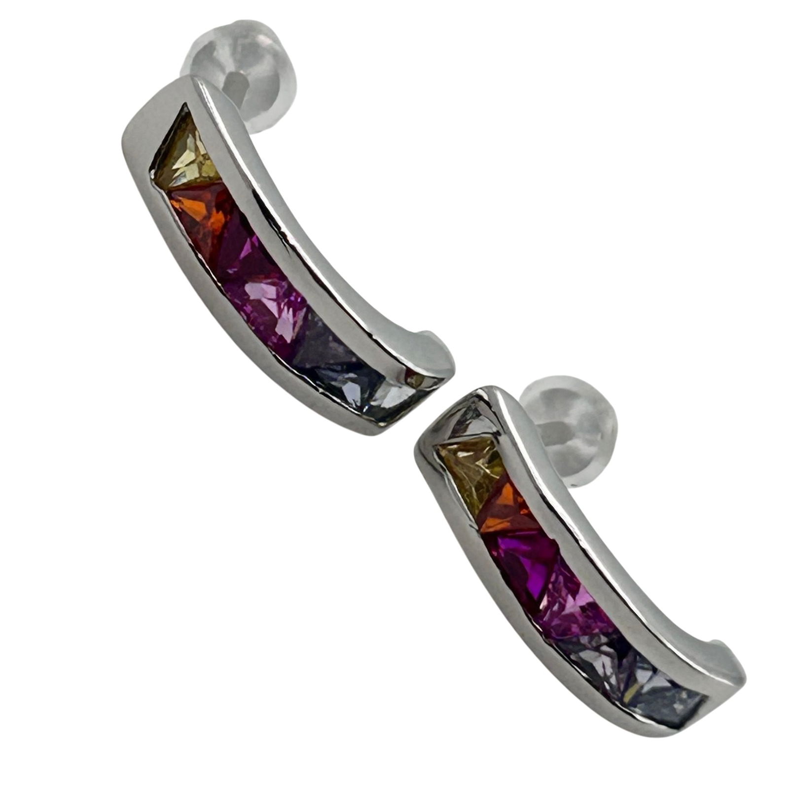 DW Sterling Pink/blue Topaz Half Hoop Stud Earrings (1 of 5)