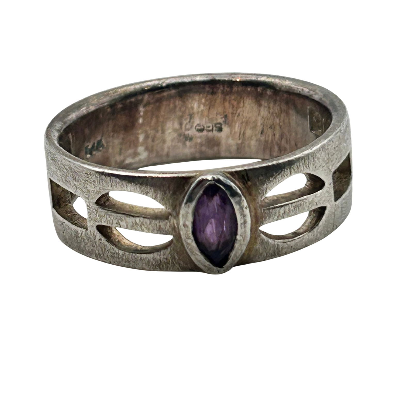 SGG Sterling Marquise Amethyst Shape Cut Out Ring. Size 10: SGG sterling marquise amethyst shape cut out ring. Size 10. 6.60g