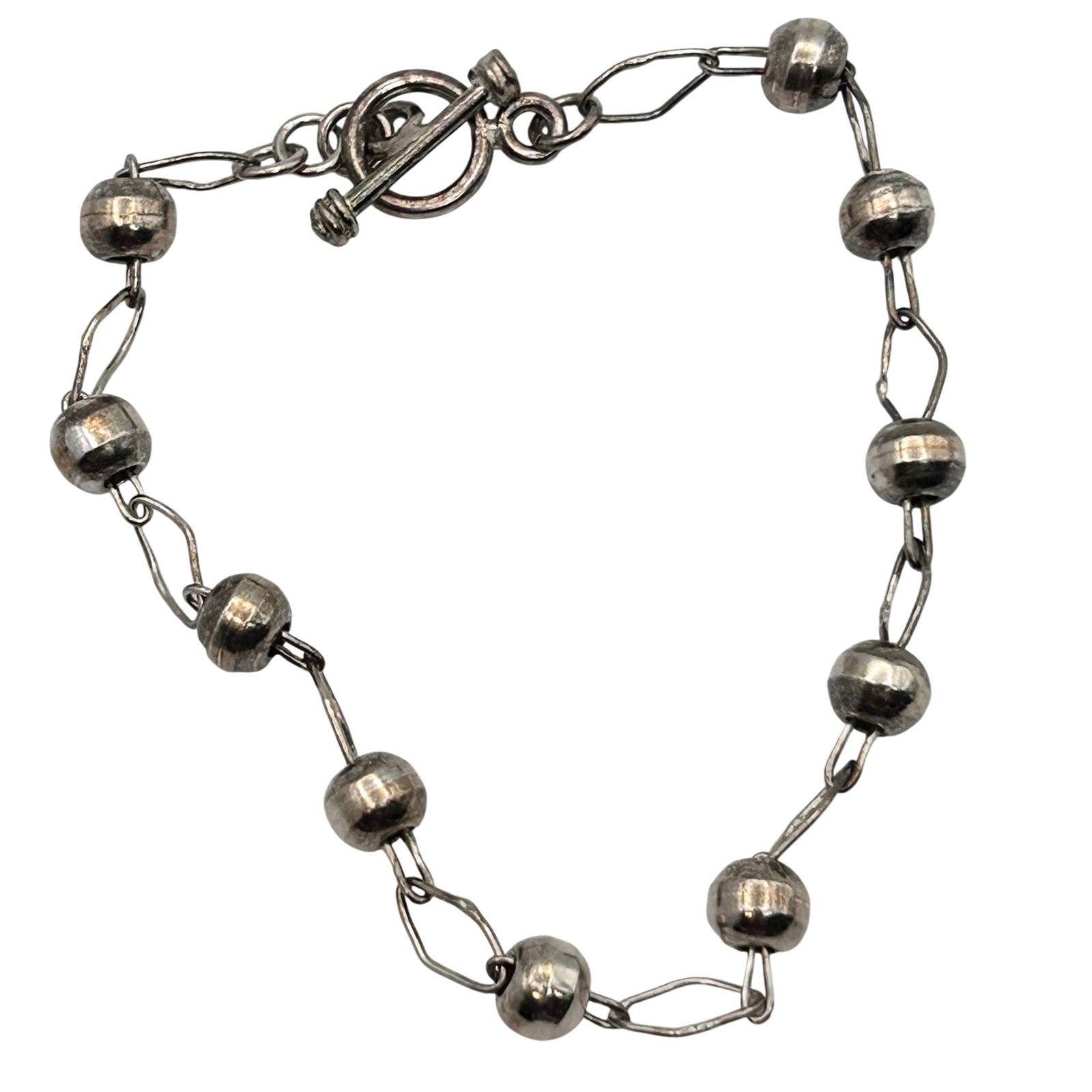 Sterling Link Bead Chain Toggle Clasp Bracelet: Sterling link bead chain toggle clasp bracelet. 7.00g
