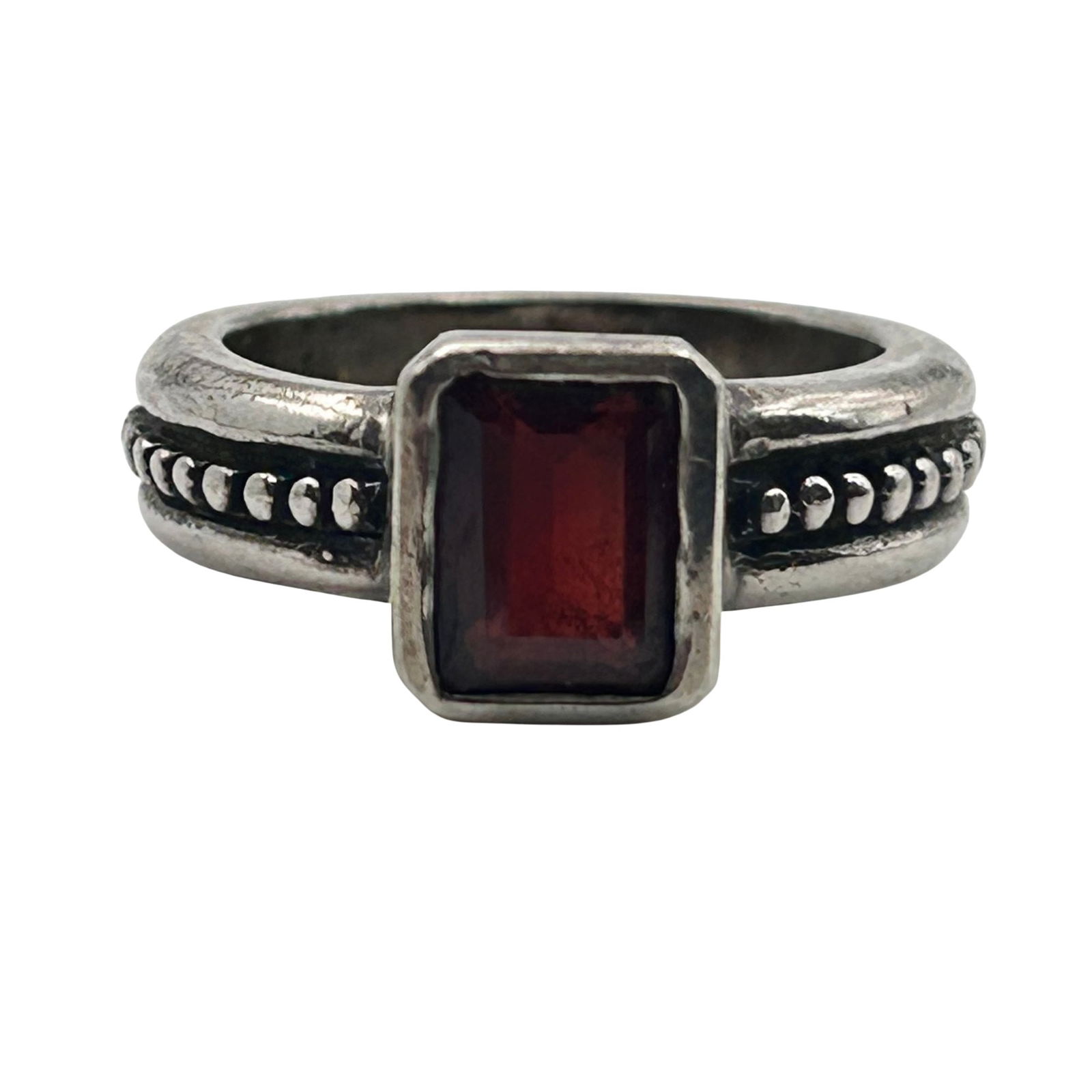 Sterling Garnet Studded Band Ring Signed. Size 6 (1 of 9)