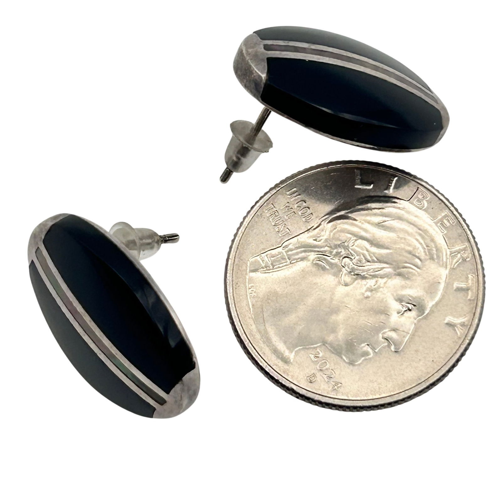 Sterling Abalone/ Onyx Stud Earrings - 3